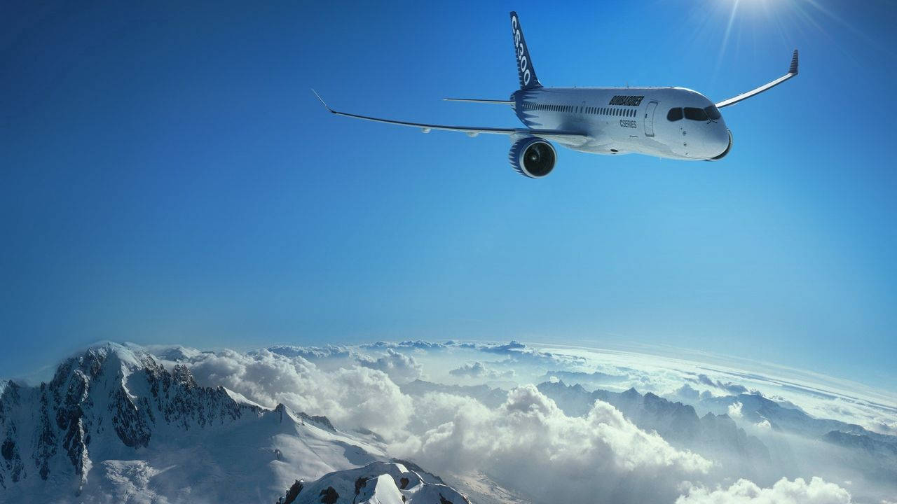 small plane, snowcapped mountains, fluffy clouds, HD Desktop Wallpaper
