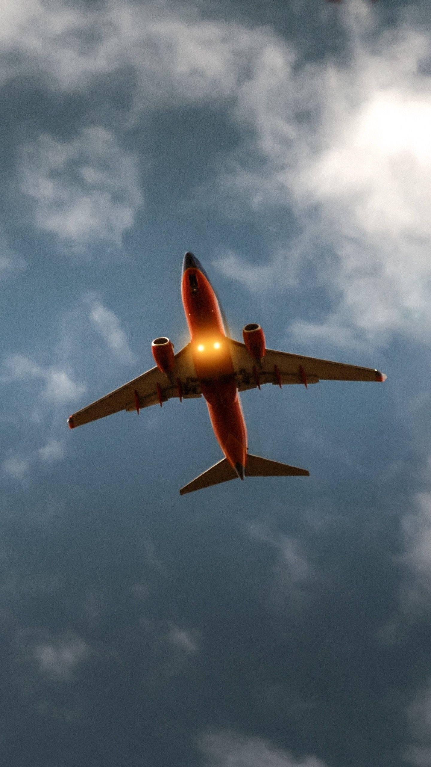 red airplane, dark sky, cloudy sky, 2K Phone Wallpaper