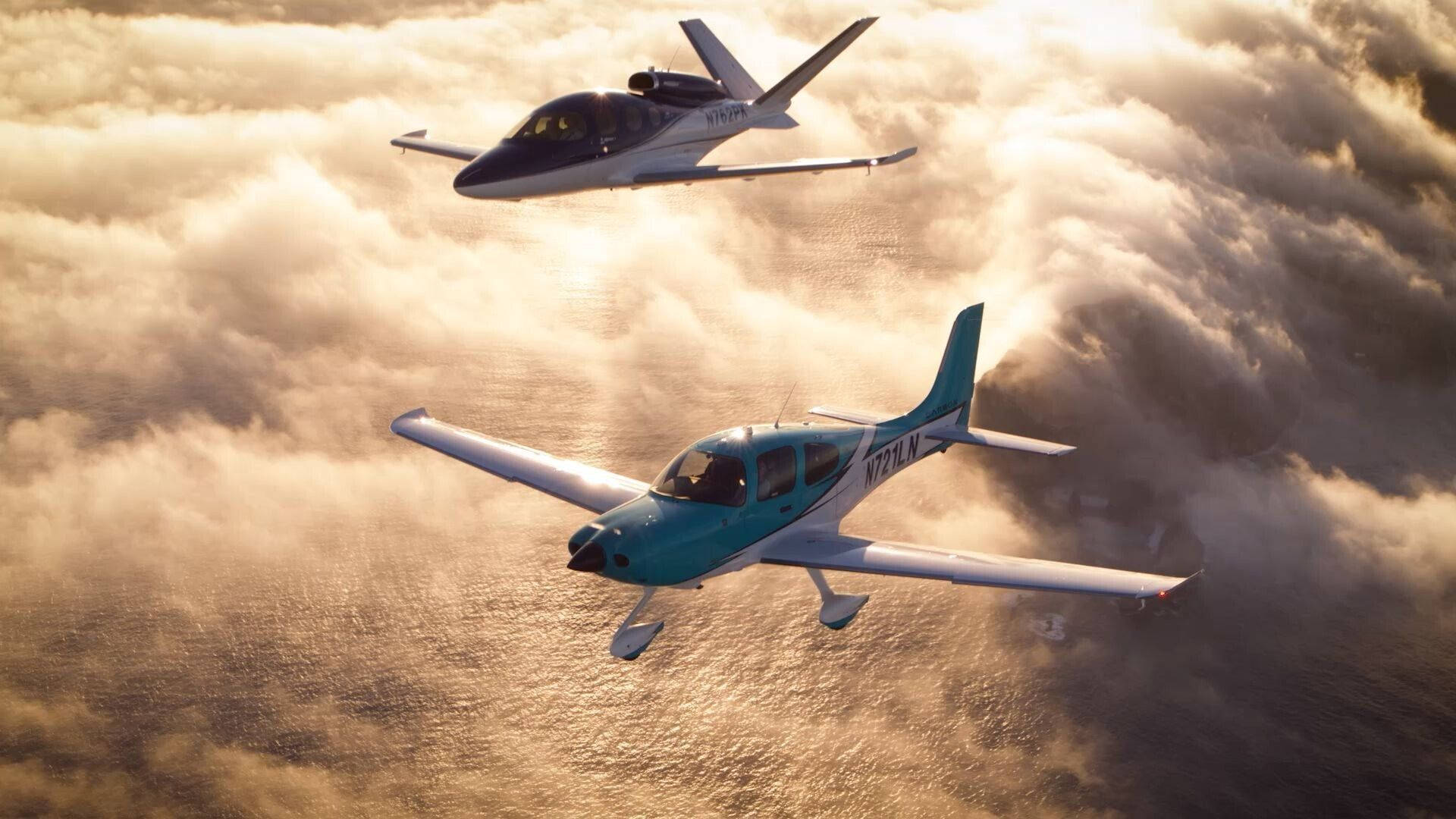 small planes, golden clouds, warm sunset light, Full HD Desktop Wallpaper