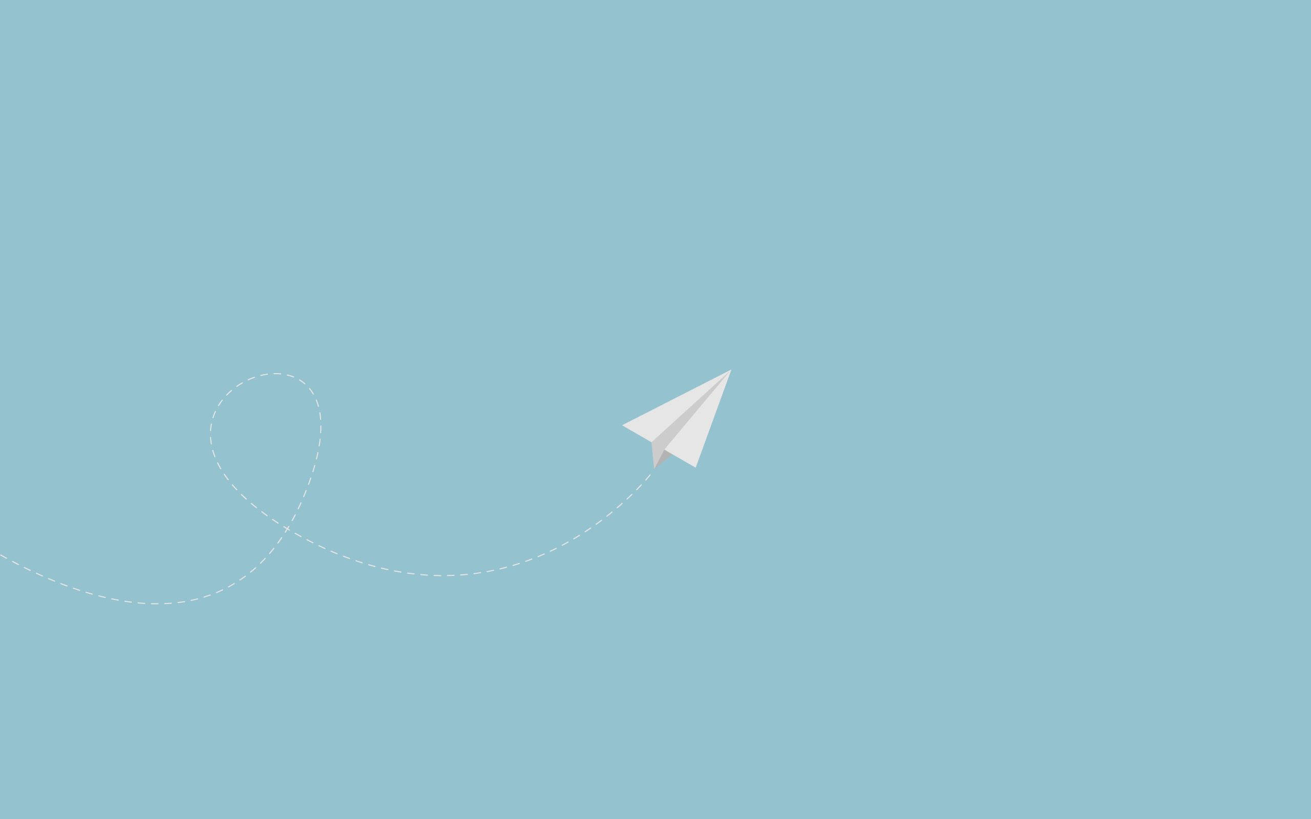 minimalist, white paper airplane, solid light blue background, 2K Desktop Wallpaper