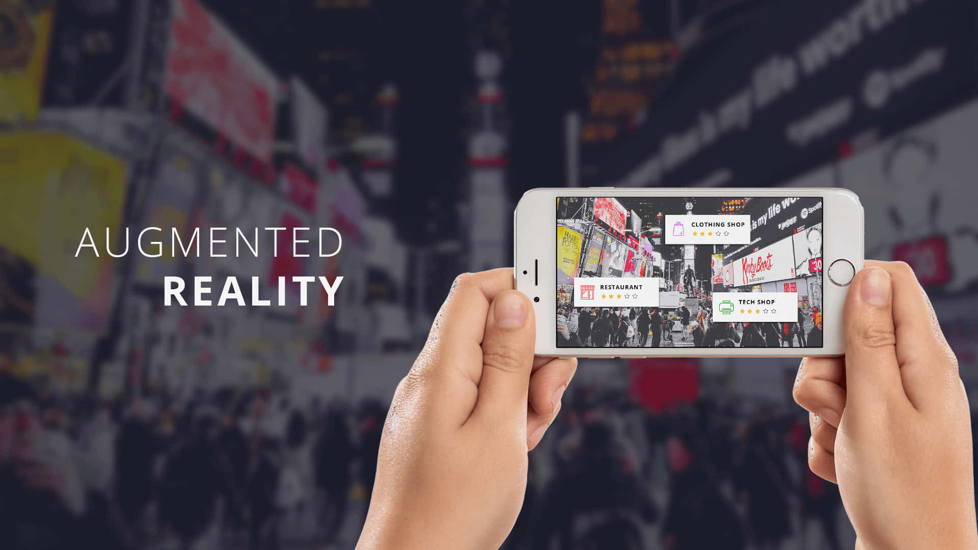smartphone, augmented reality, bustling city street, Full HD Desktop Wallpaper