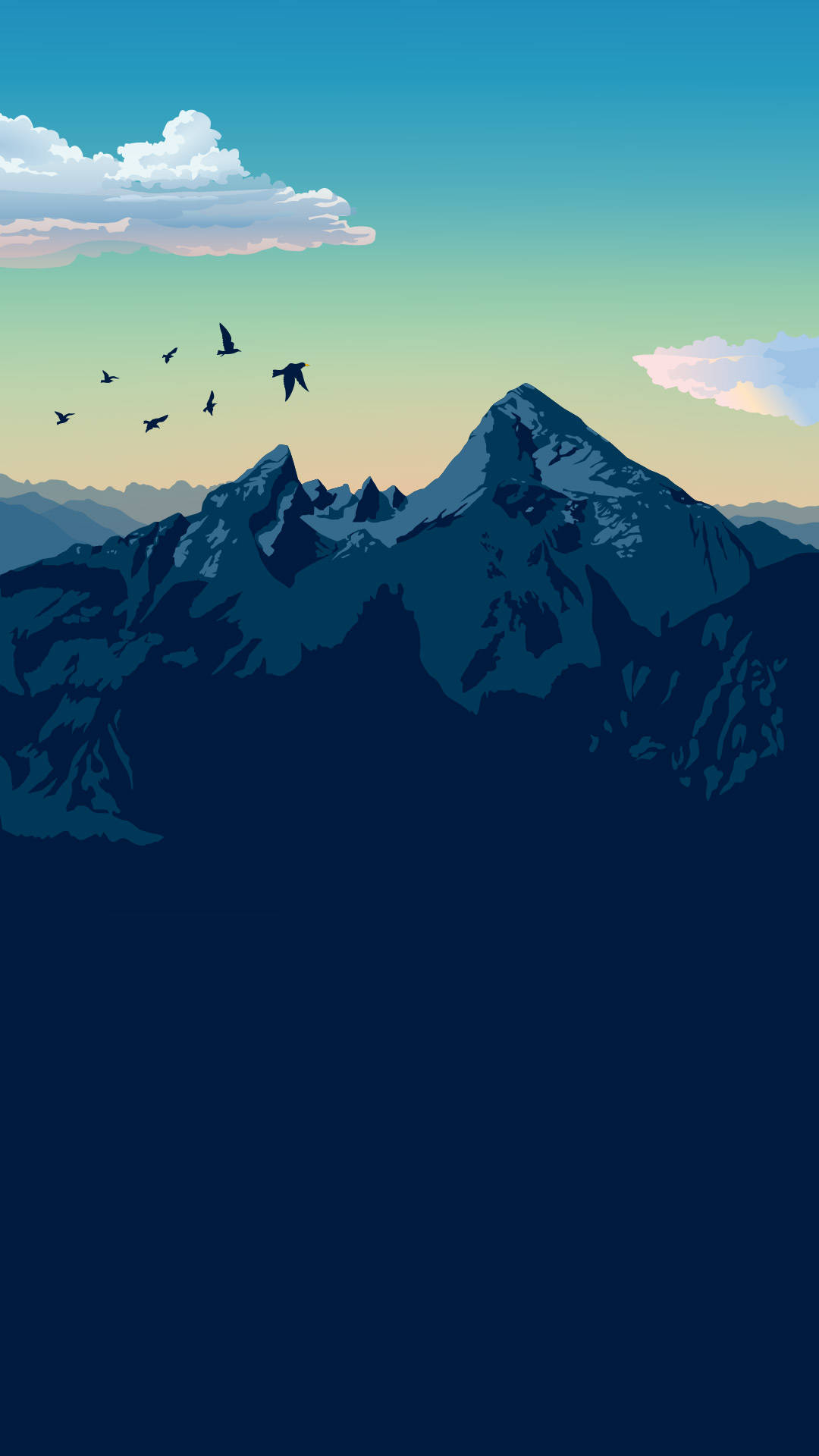 Mountain Ranges Art Design, silhouetted mountain peaks, gradient sky, Full HD Phone Wallpaper