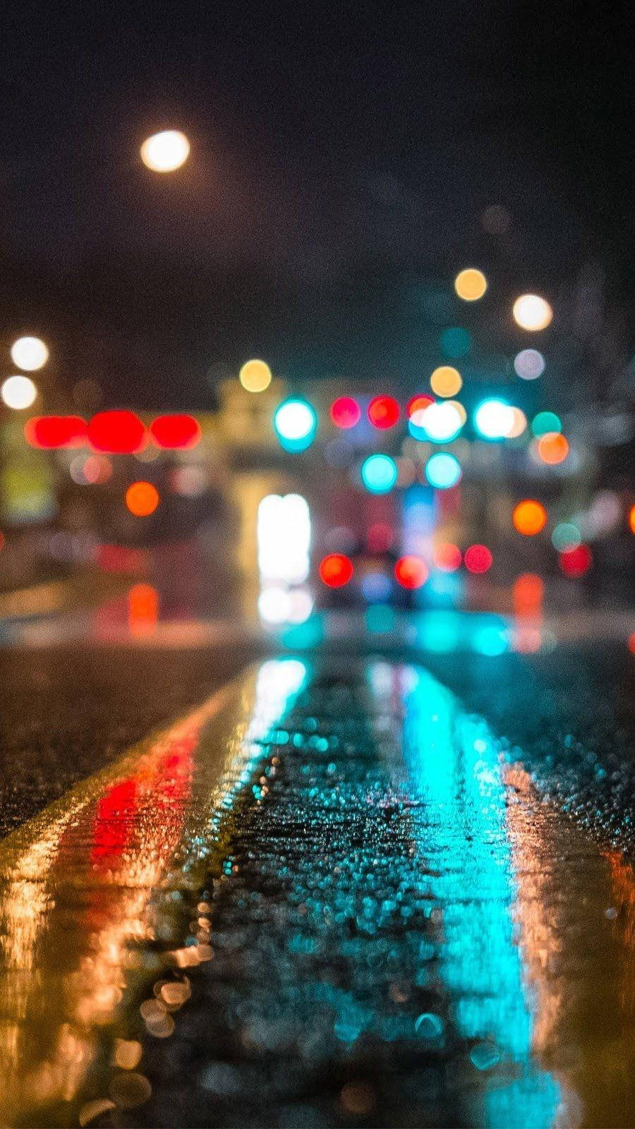 urban street, night, glowing bokeh lights, HD Phone Wallpaper