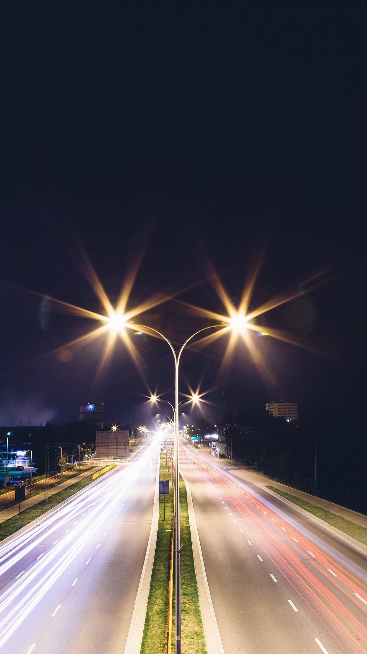 highway, night, streaking car lights, Full HD Phone Wallpaper