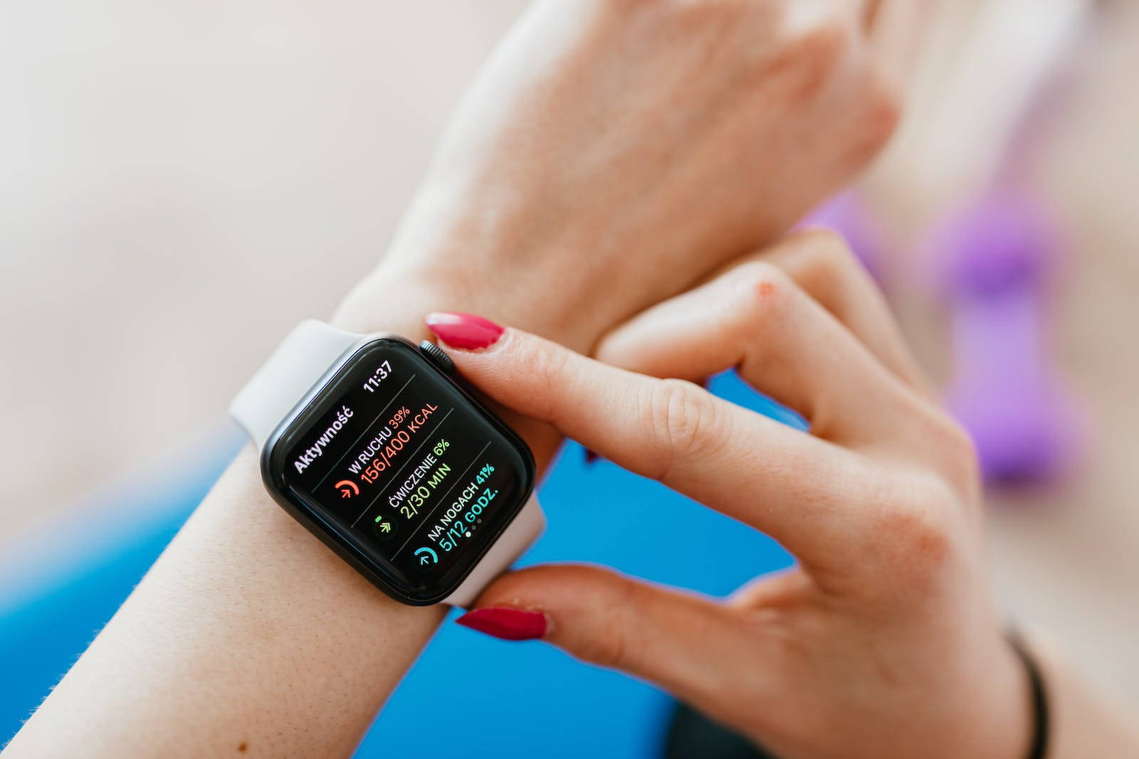 smartwatch, fitness tracker, red-painted nails, HD Desktop Wallpaper
