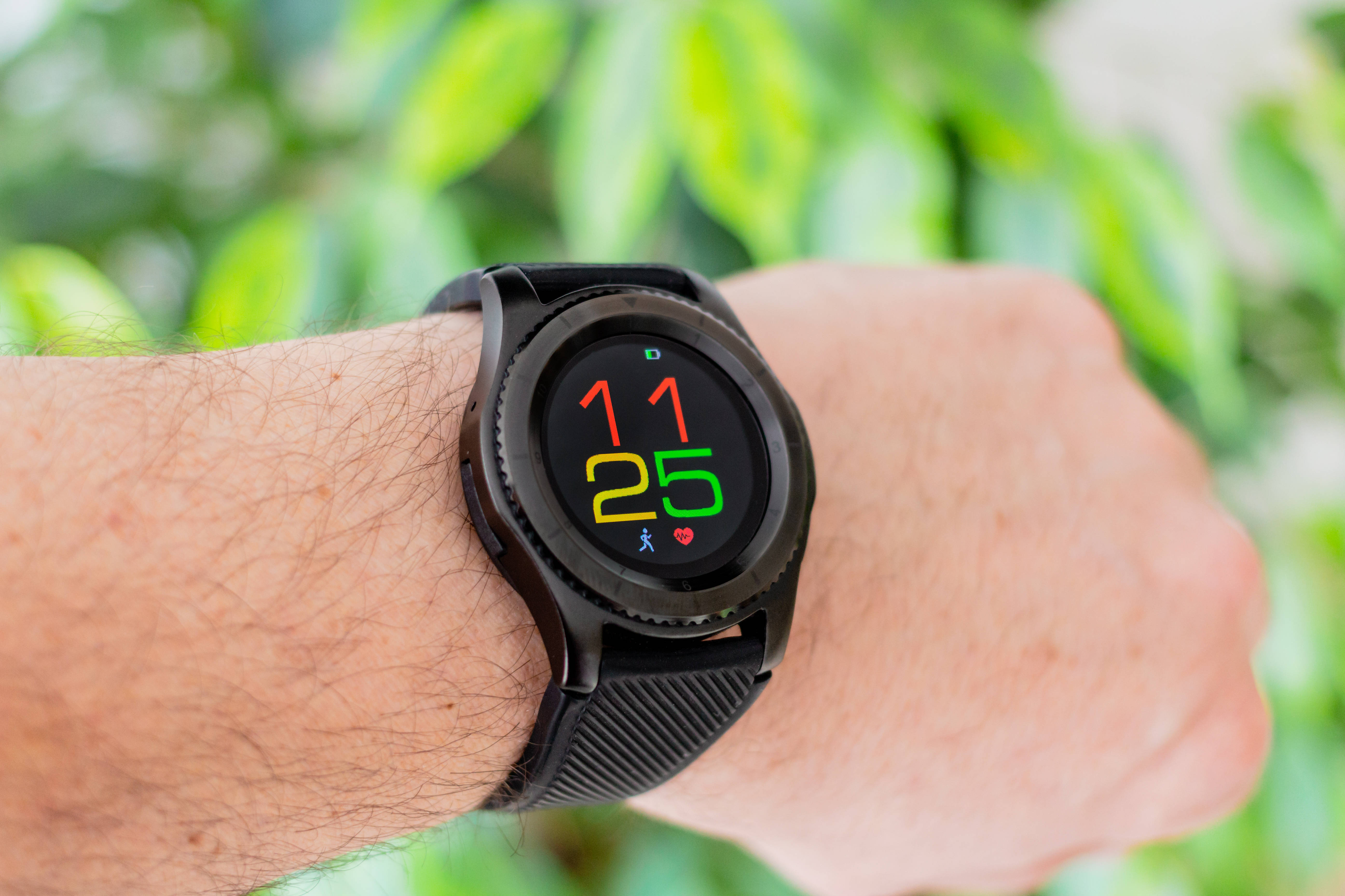 round black smartwatch, black smartwatch, colorful digital time, 5K Desktop Wallpaper