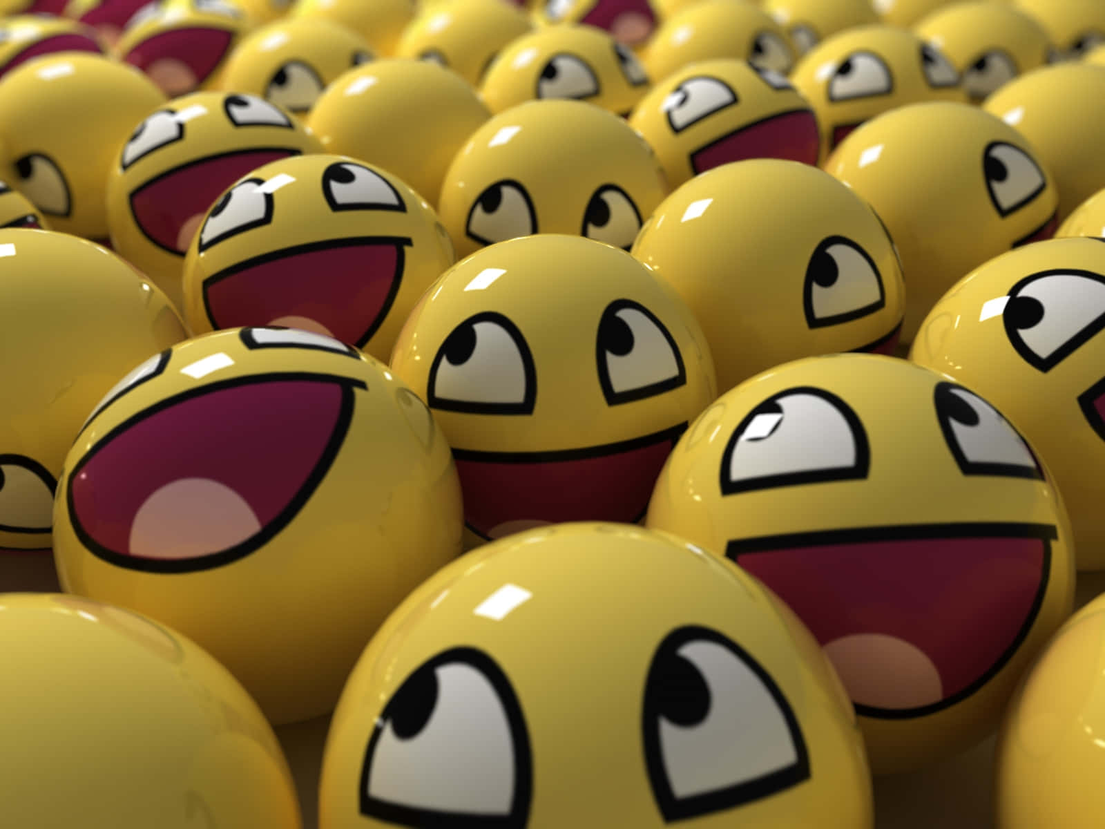 happy smile balls, glossy yellow, laughing emoji faces, HD Desktop Wallpaper
