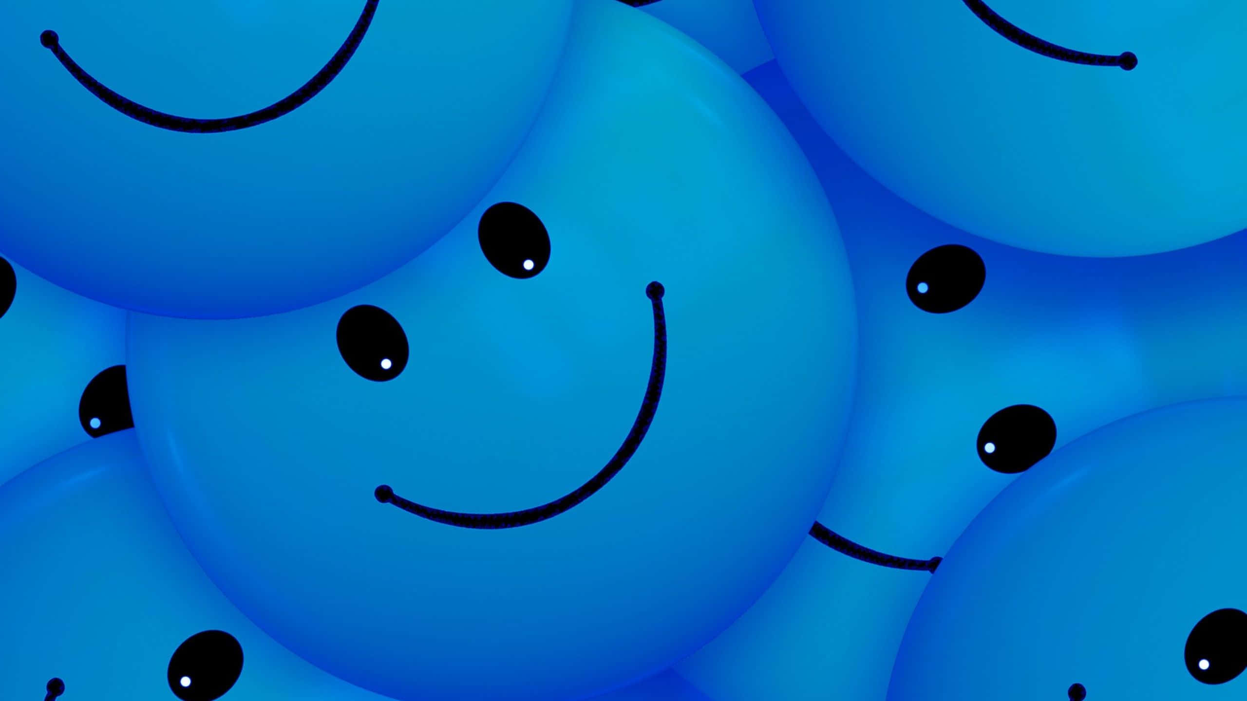 Smile Emoji, blue pebbles, blue balloons, 2K Desktop Wallpaper