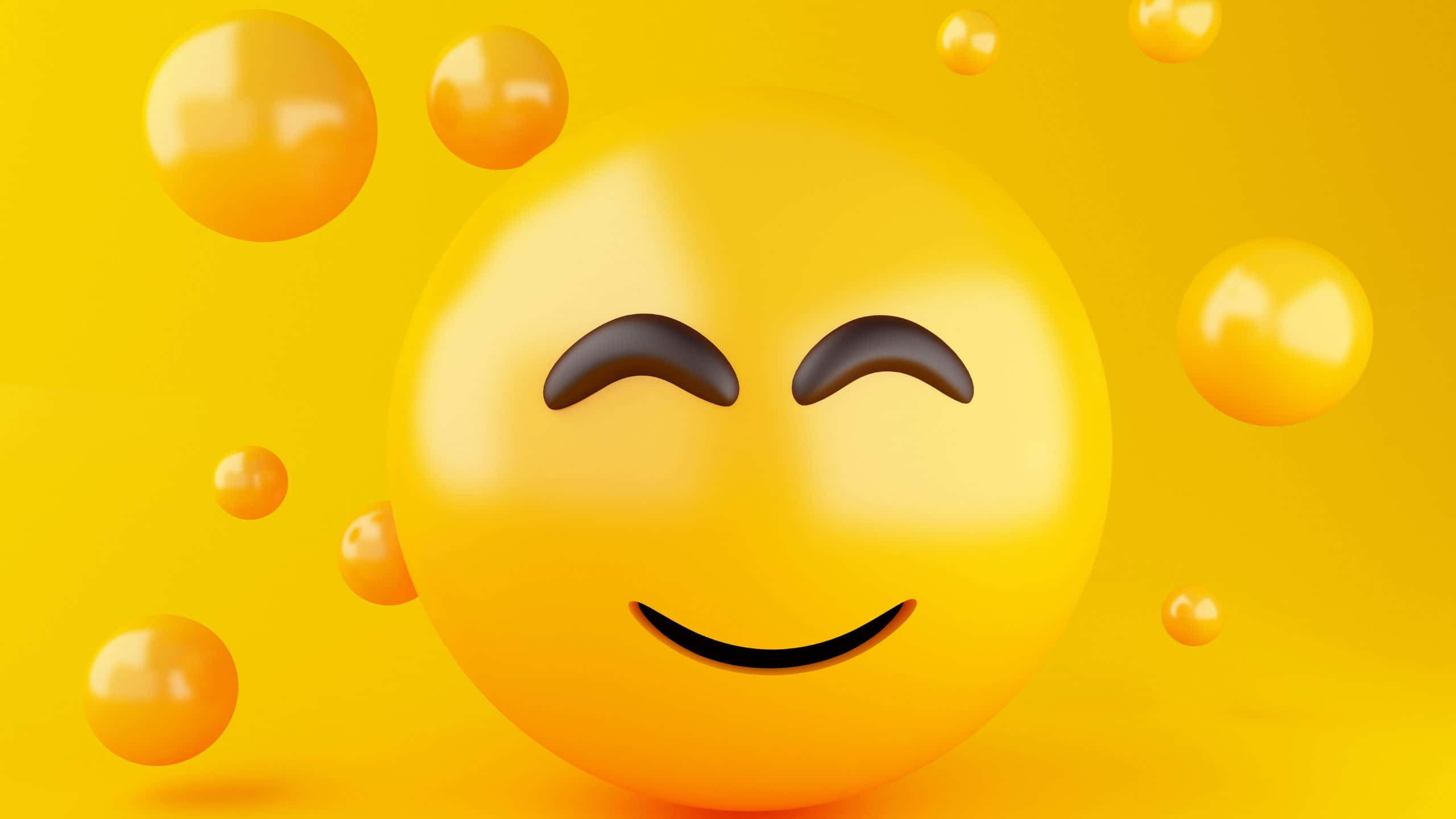 Smile Emoji, yellow, golden bubbles, 2K Desktop Wallpaper