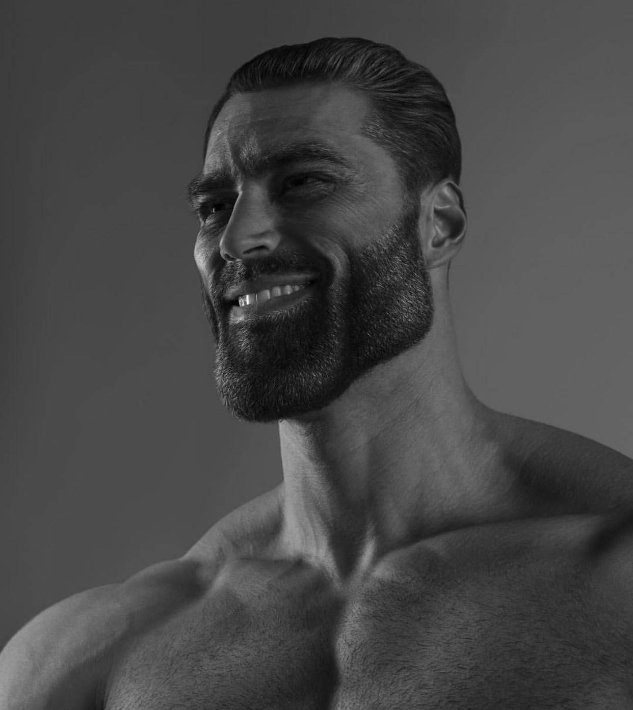 handsome giga chad, black and white studio portrait, muscular man, HD Phone Wallpaper