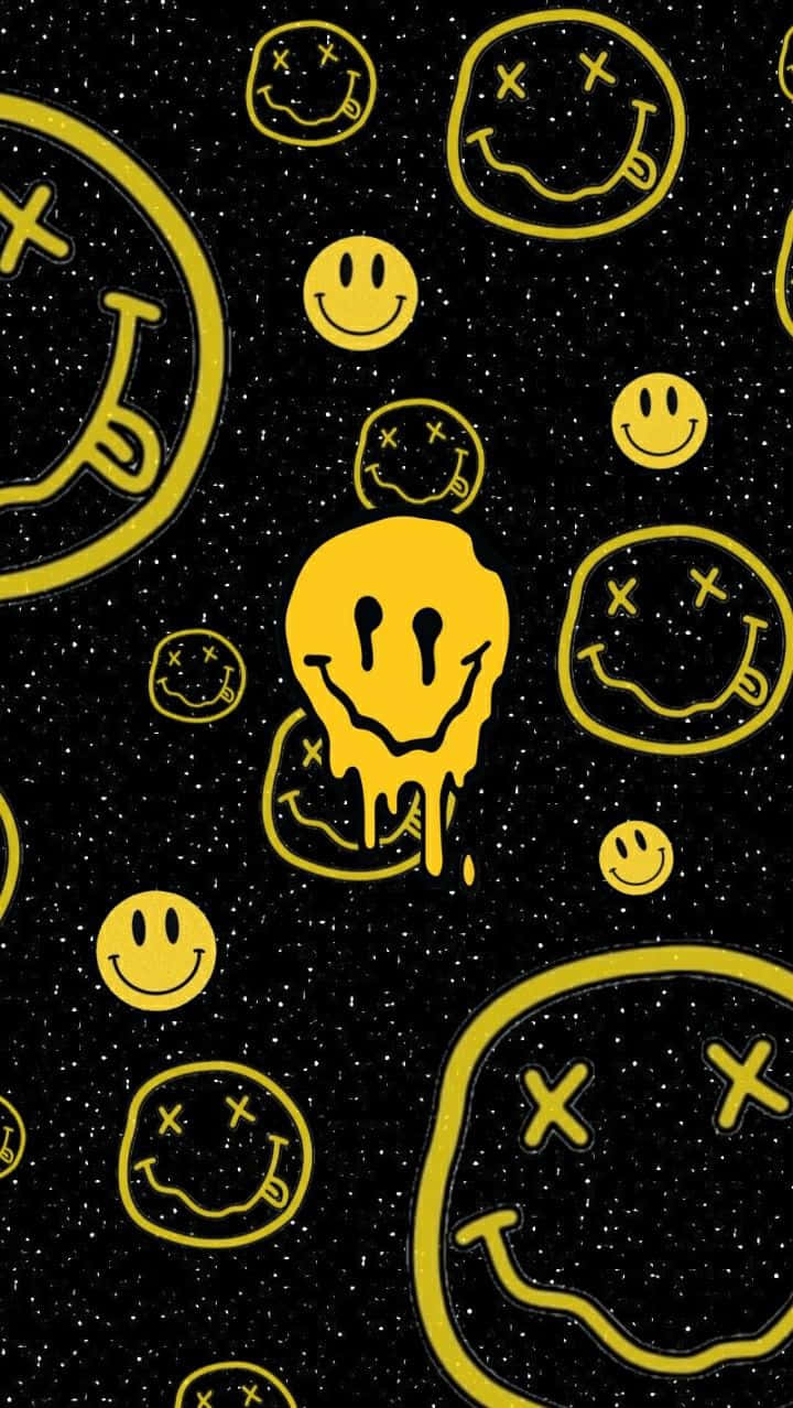 Cute Gothic, yellow smiley faces, X eyes, SD Phone Wallpaper