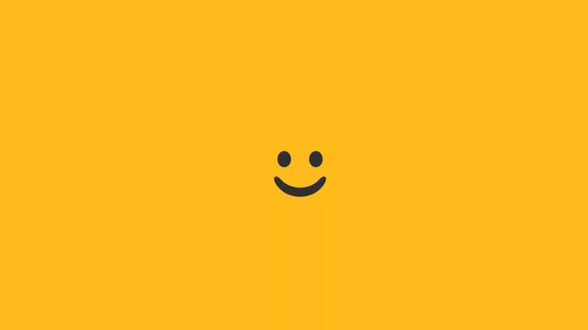 minimalist yellow smile, black smiley face, vibrant yellow background, Full HD Desktop Wallpaper