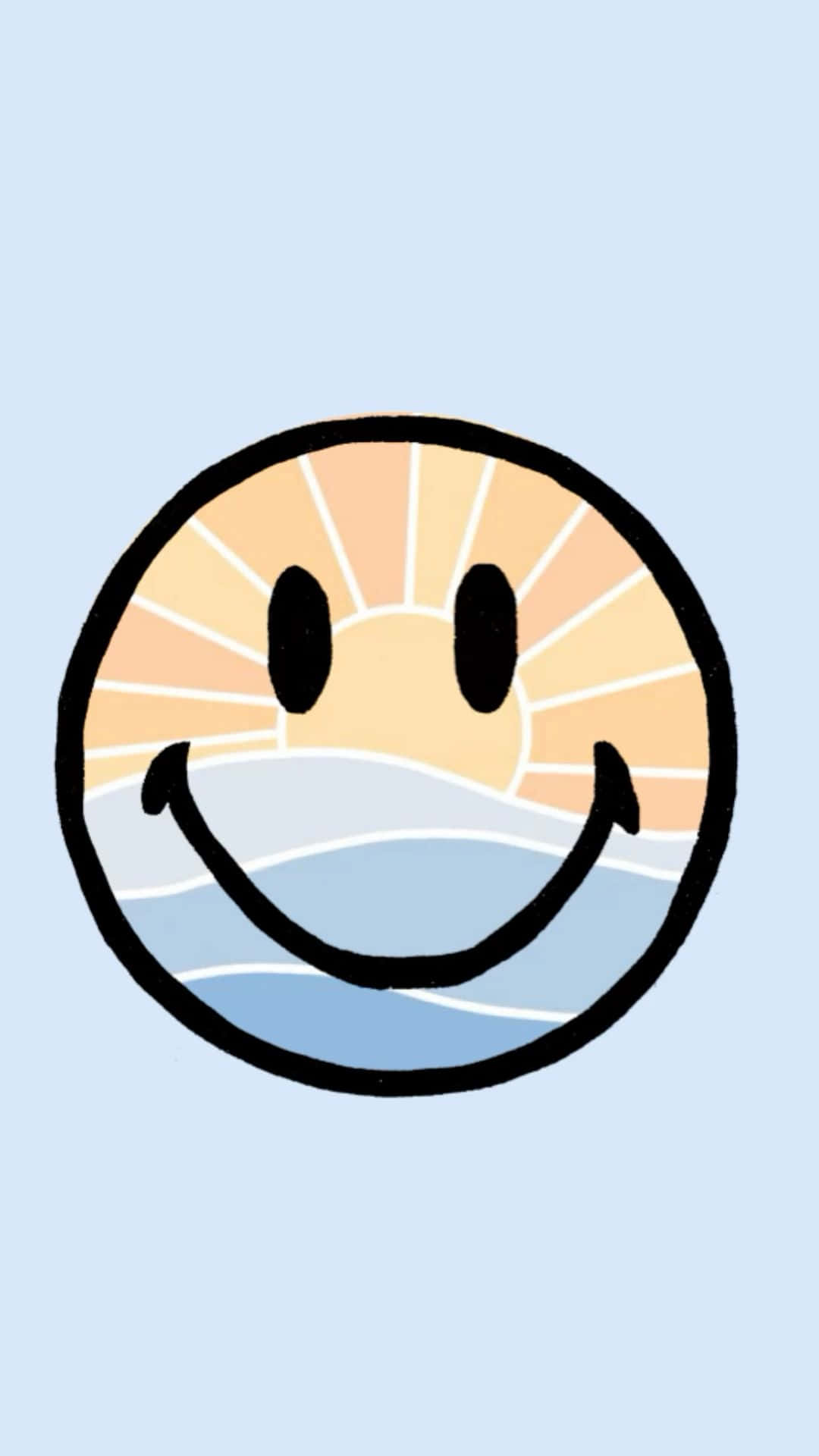 Smiley Face, Blue Background, Sun Rays, Full HD Phone Wallpaper