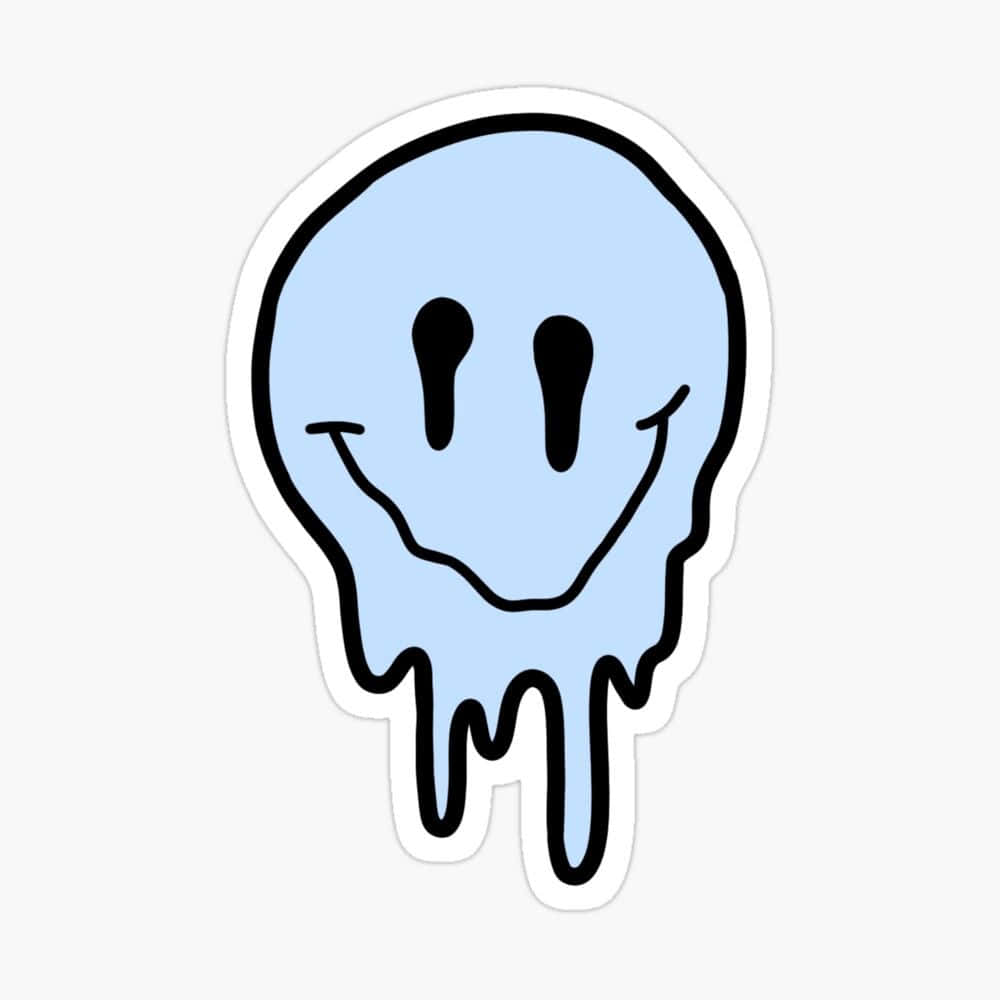 blue melting smiley face sticker, light blue, black outlines, SD Desktop Wallpaper
