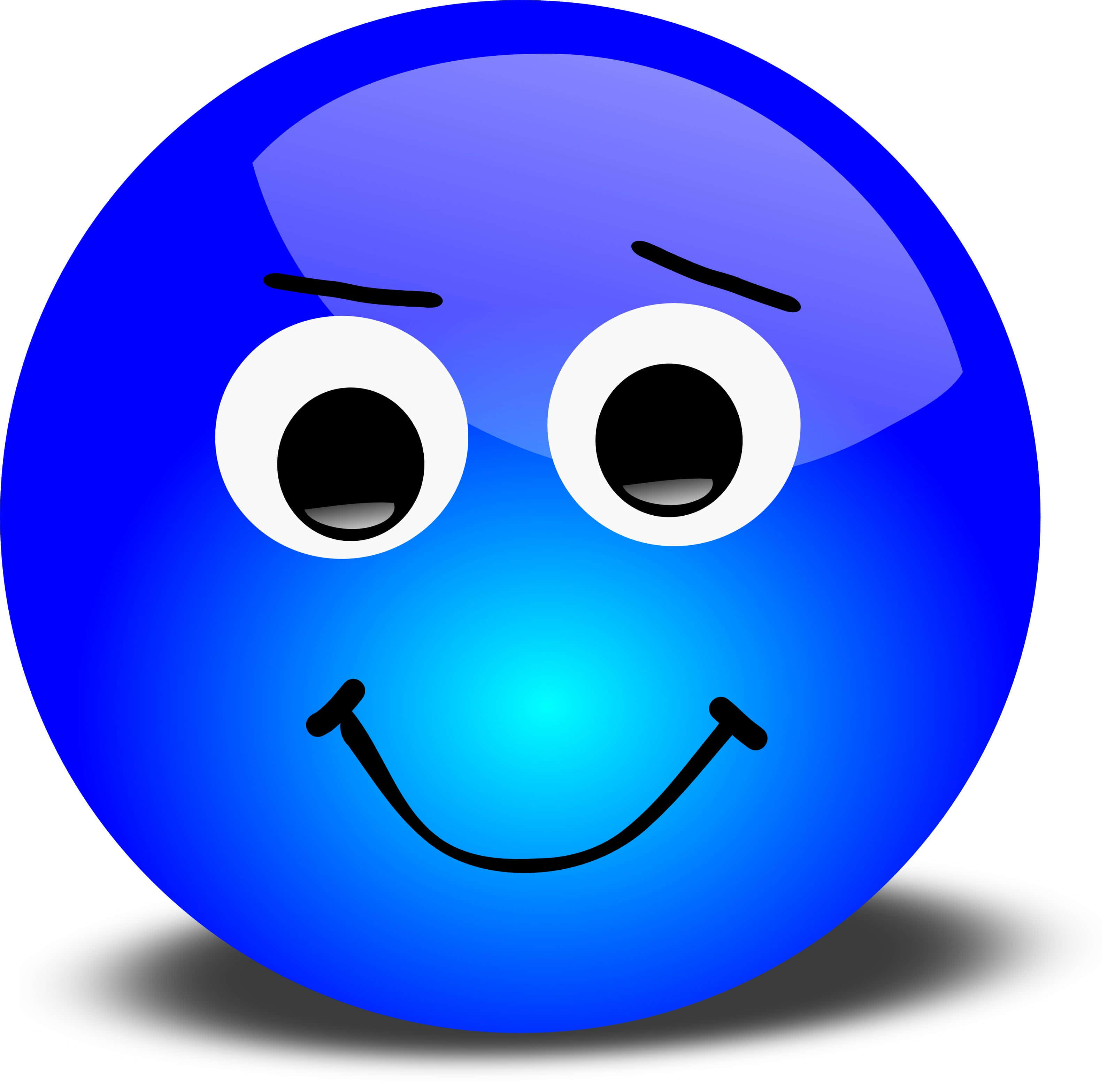 blue smiley face, glossy blue sphere, wide eyes, 2K Desktop Wallpaper