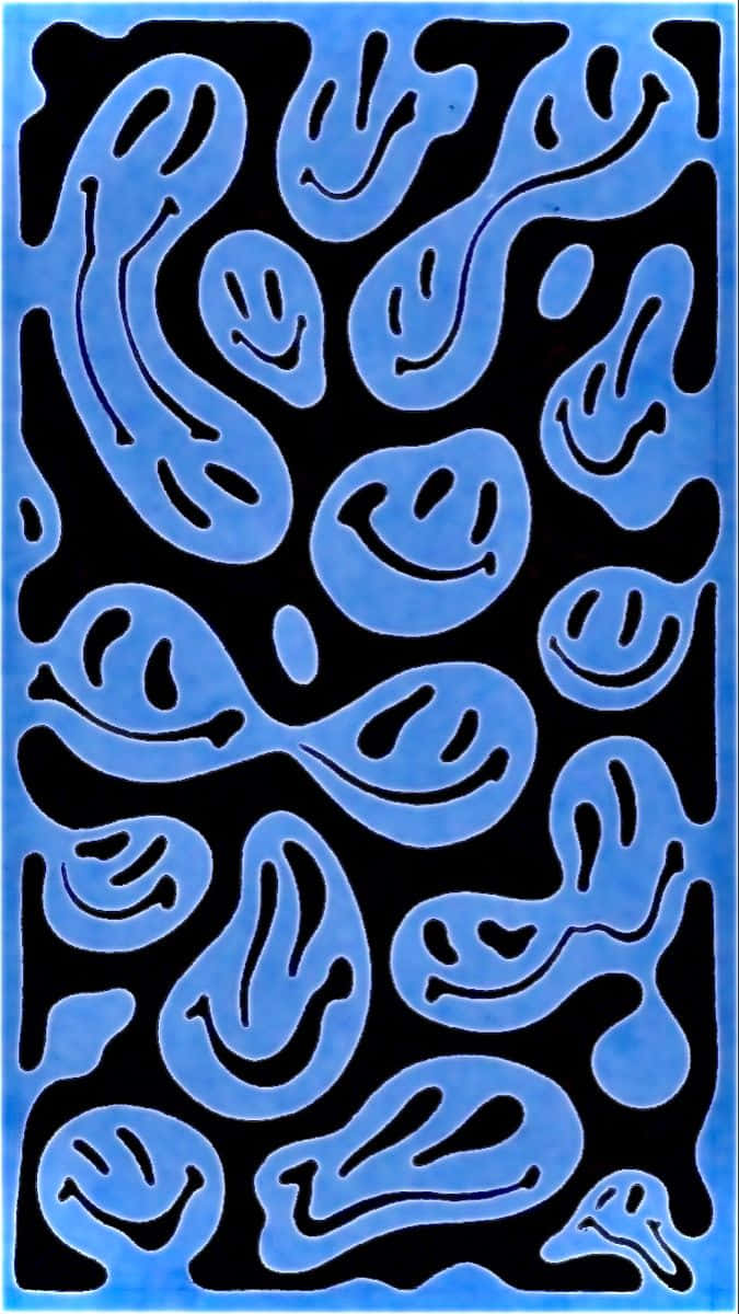 blue abstract smiley face pattern, vibrant blue, flowing organic shapes, SD Phone Wallpaper