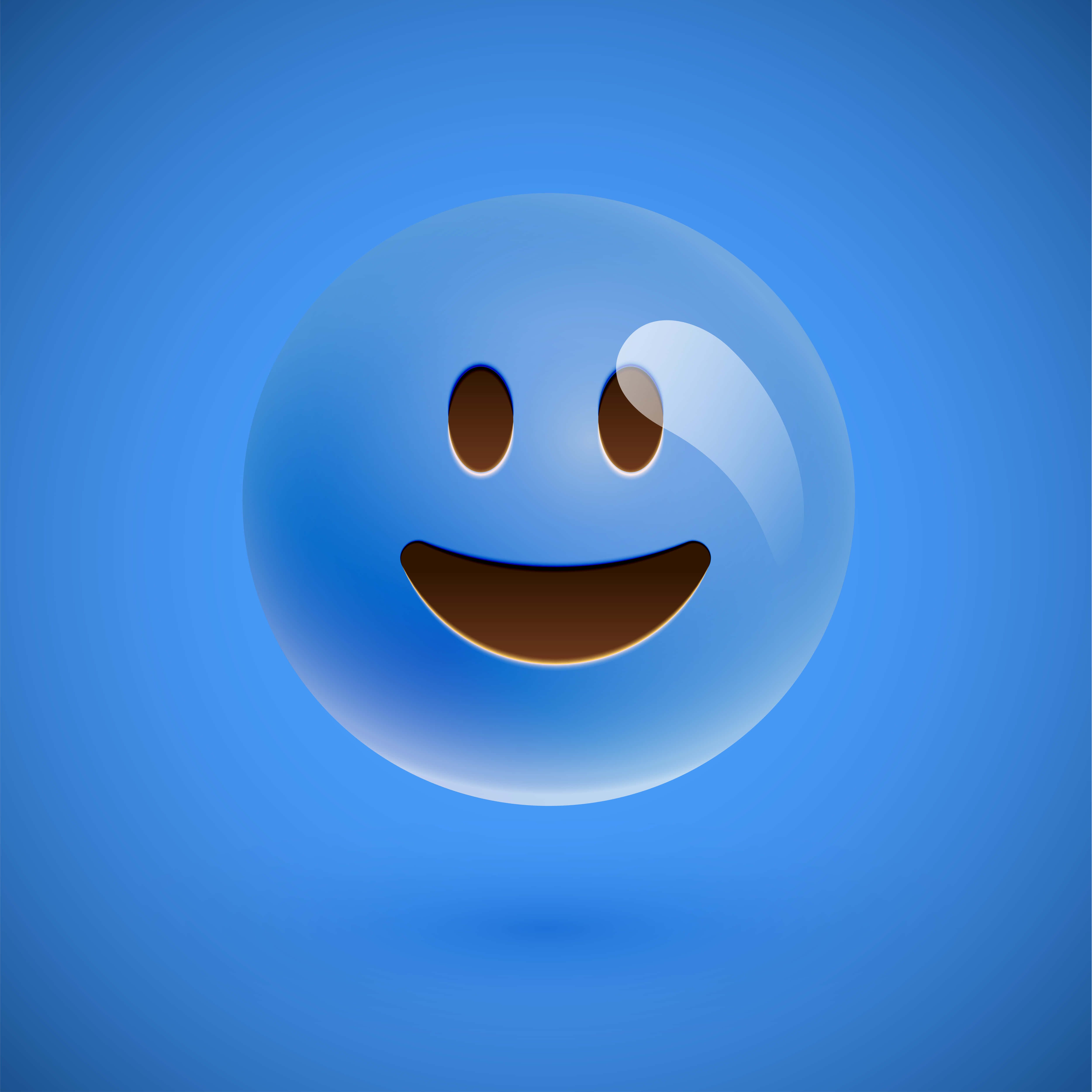 Blue Preppy Smiley Face Graphic, glossy blue sphere, simple smiling face, 4K Desktop Wallpaper