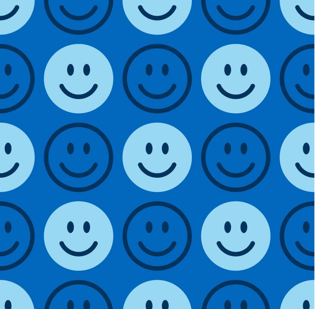 blue smiley face pattern, light blue circles, darker blue background, SD Desktop Wallpaper