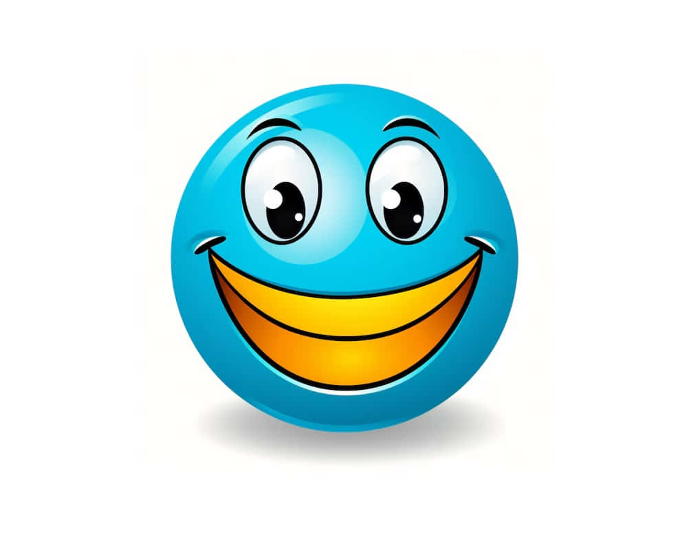 blue cartoon smiley face, wide eyes, bright yellow grin, SD Desktop Wallpaper