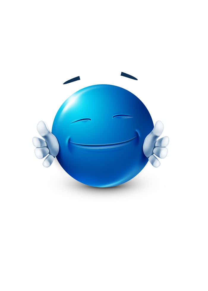 blue hugging smiley face, glossy blue spherical emoji, closed eyes, SD Phone Wallpaper