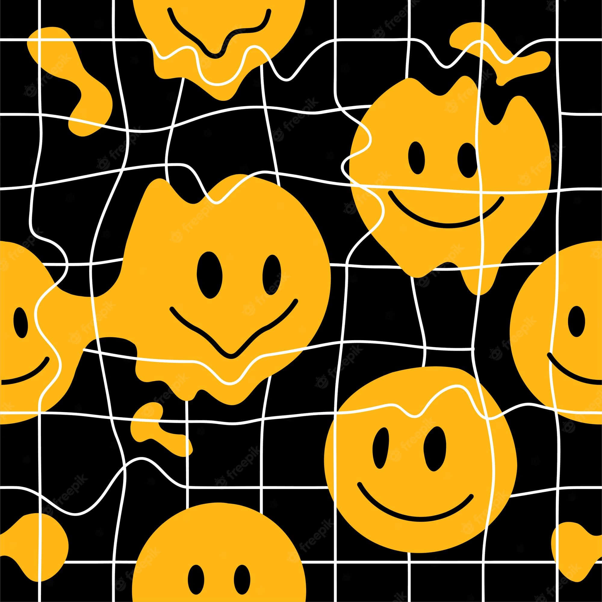 melting black smile, vibrant yellow smiley faces, dripping edges, Full HD Desktop Wallpaper