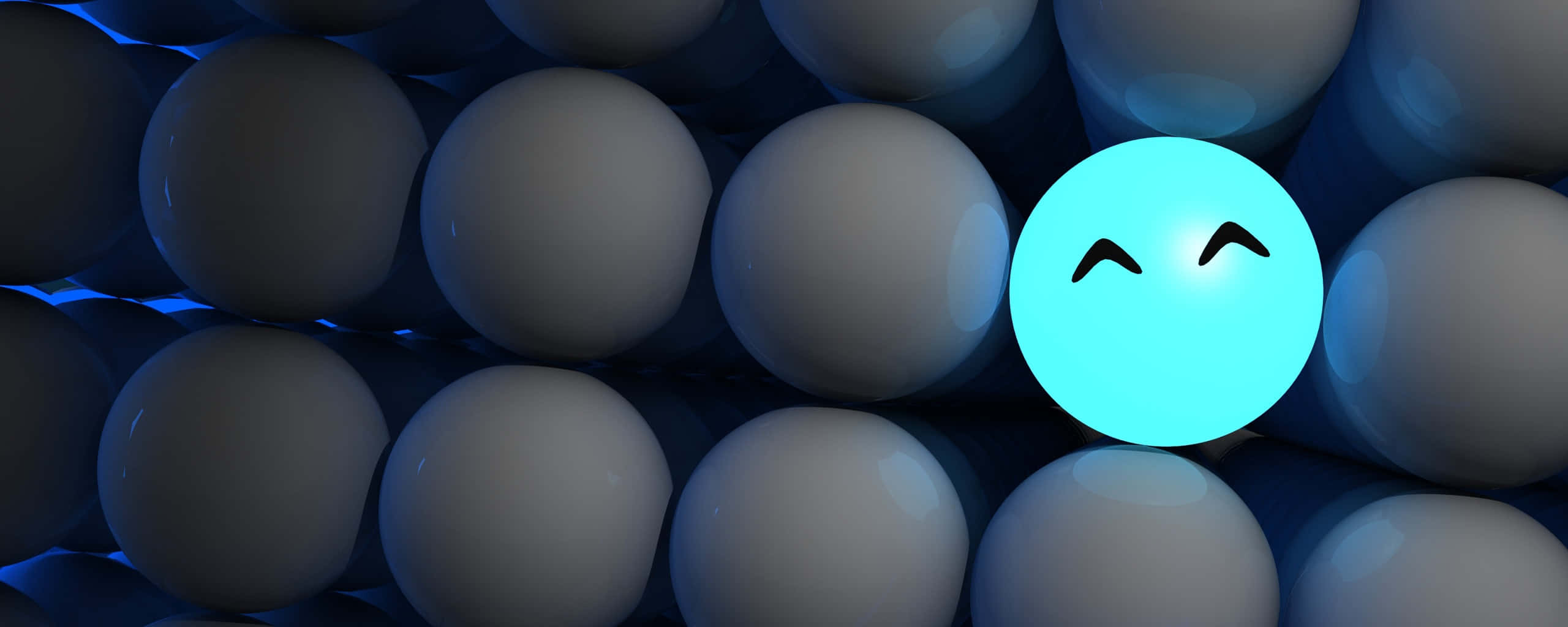 Individual Smile Desktop, glowing cyan sphere, smiling face, 2K Desktop Wallpaper