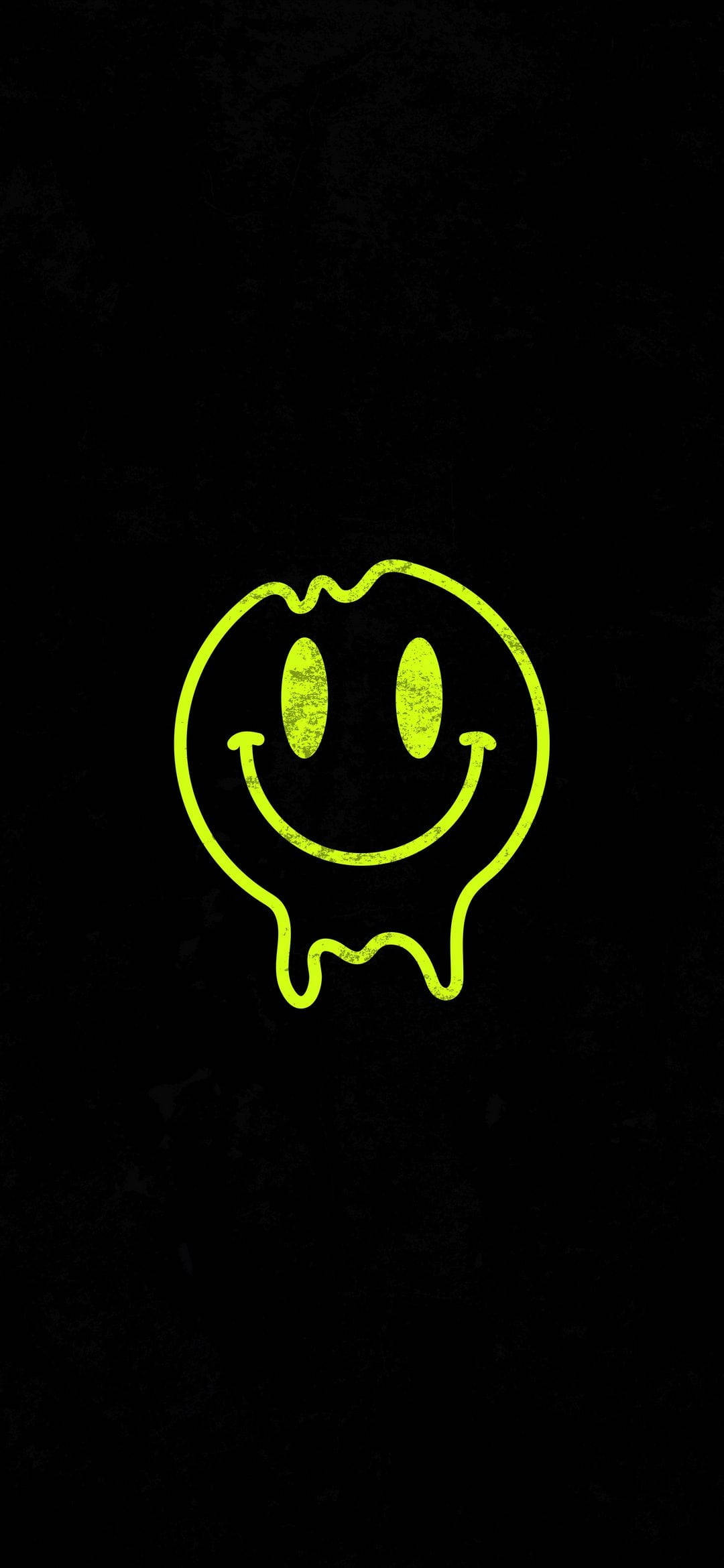 Black Emoji Green Outline, neon yellow smiley face, melting edges, Full HD Phone Wallpaper