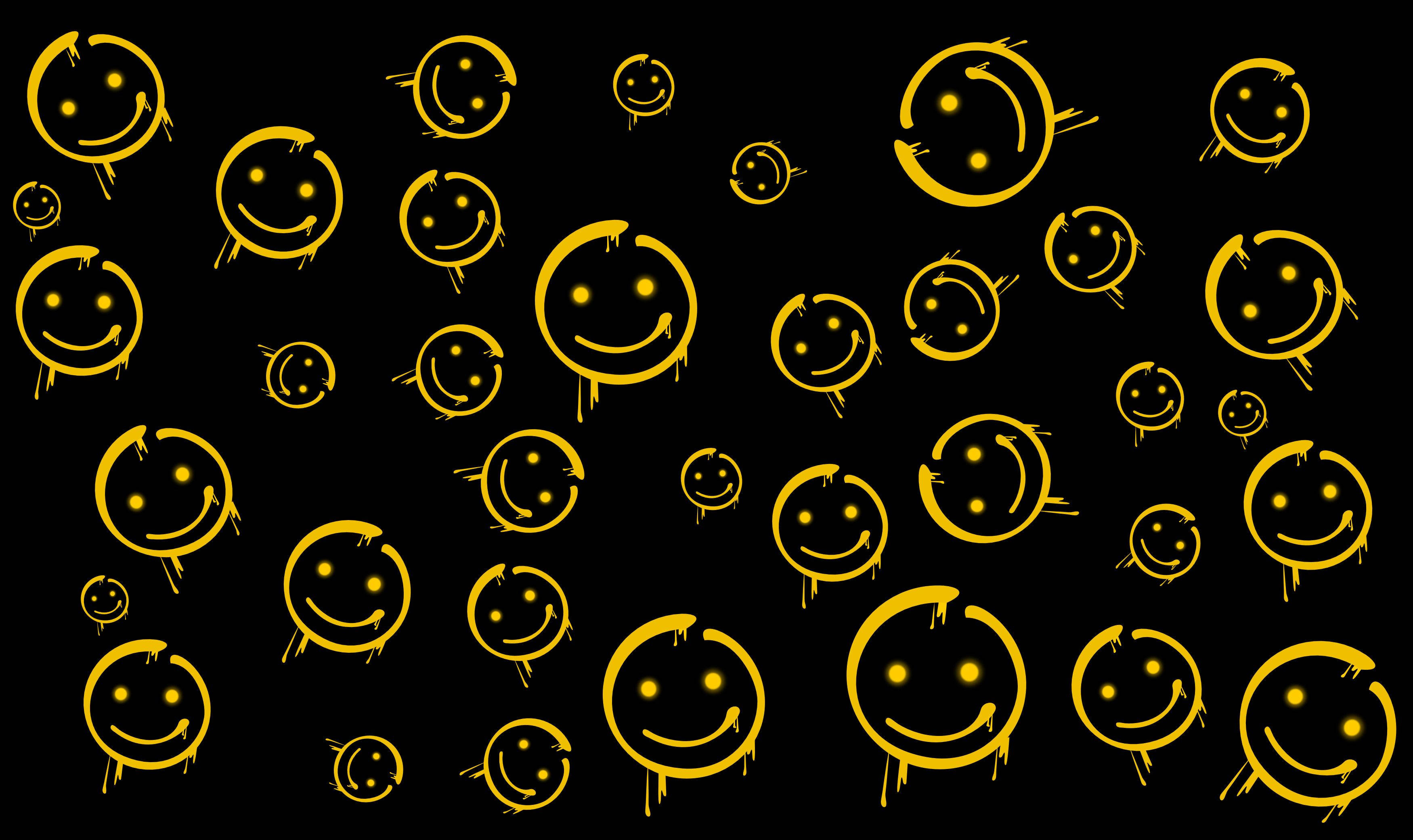 Smiley Face, golden, hand-drawn, 2K Desktop Wallpaper