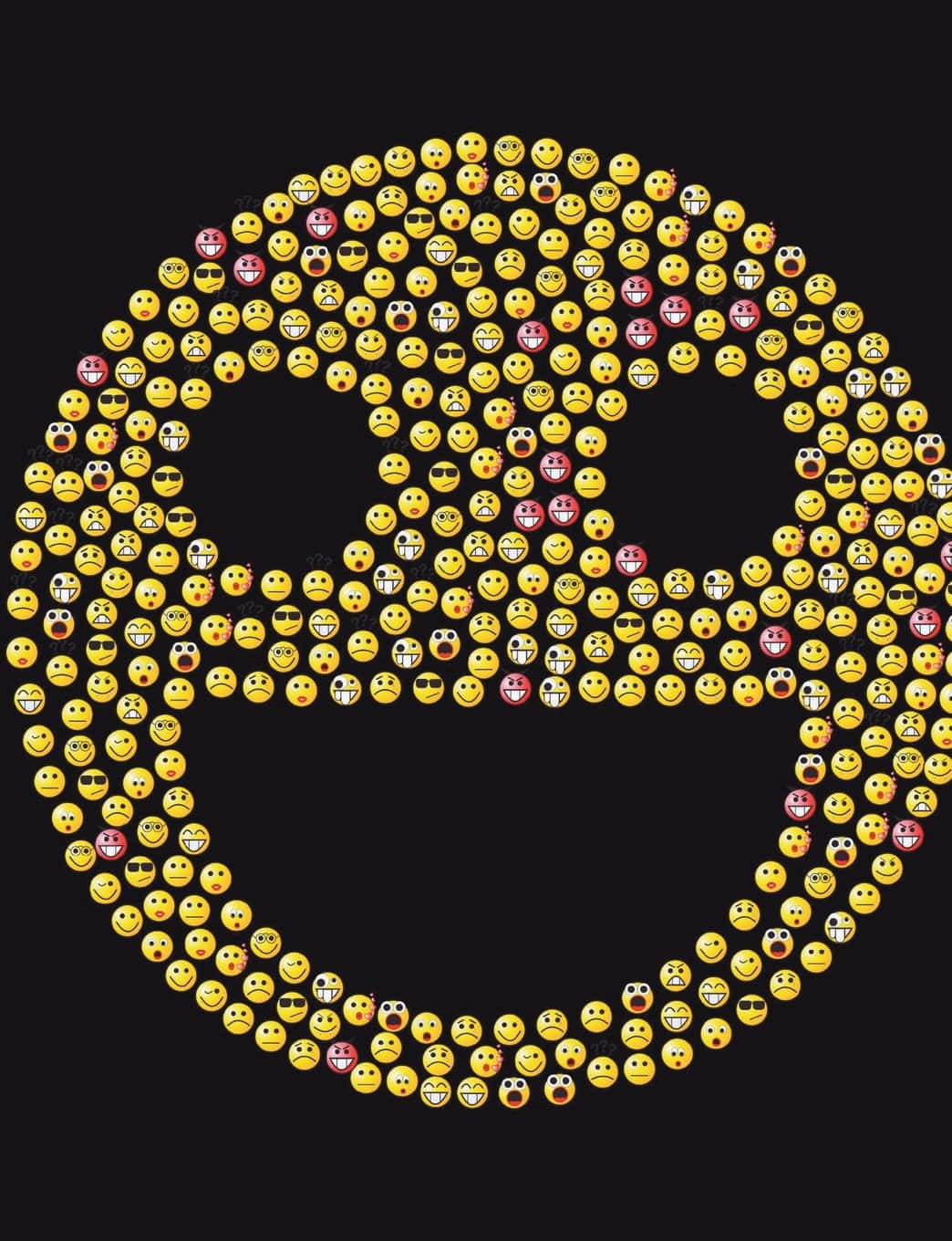 black background, yellow emojis, peace symbol, HD Phone Wallpaper