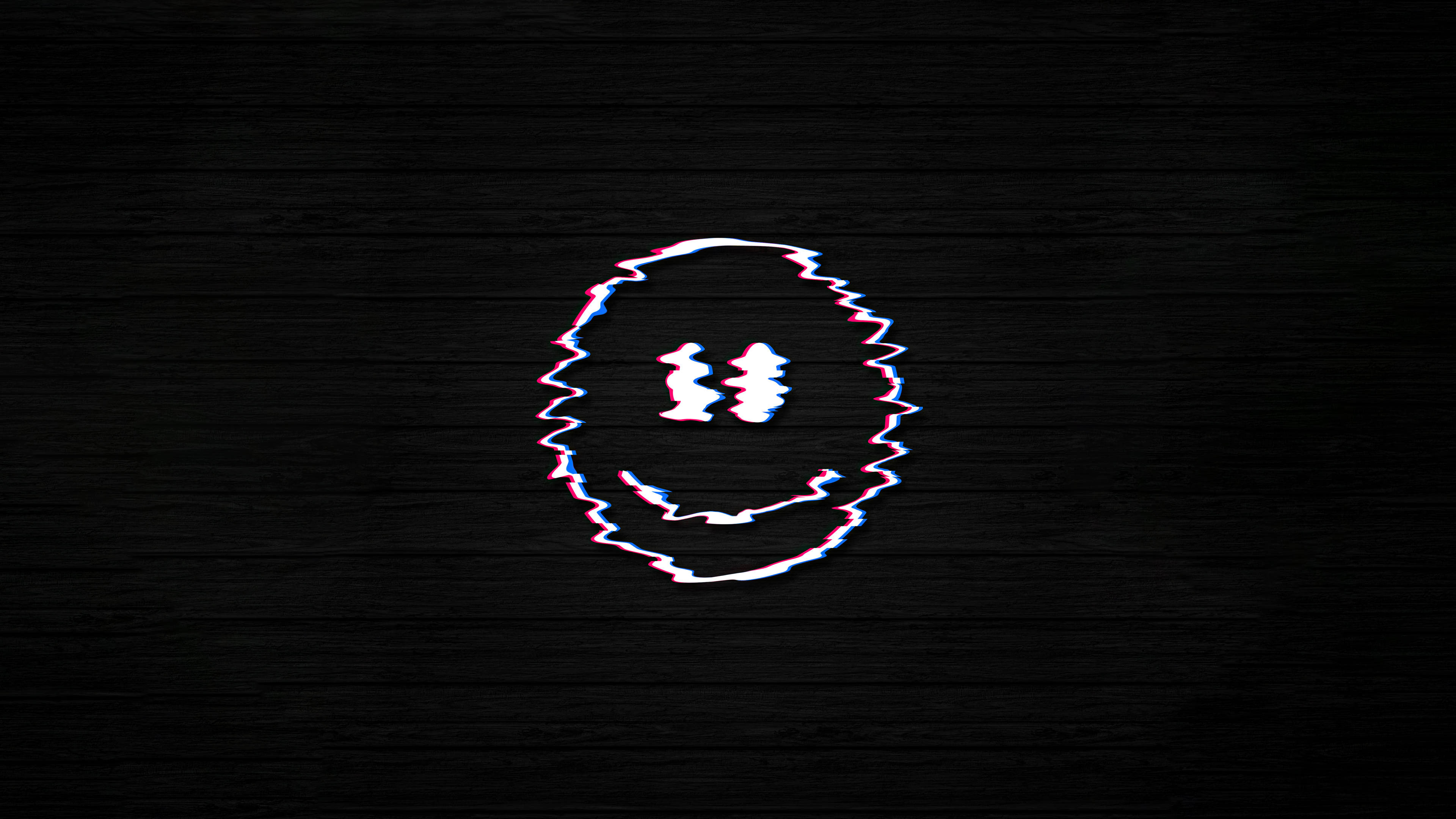 glitch, smiley face, solid black, 4K Desktop Wallpaper