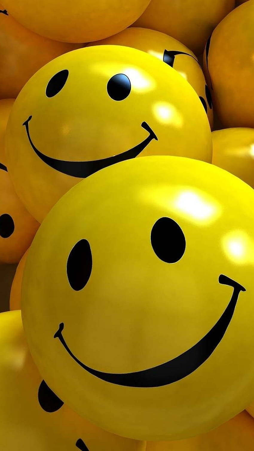 glossy yellow smiley face balloons, black eyes, curved smiles, HD Phone Wallpaper