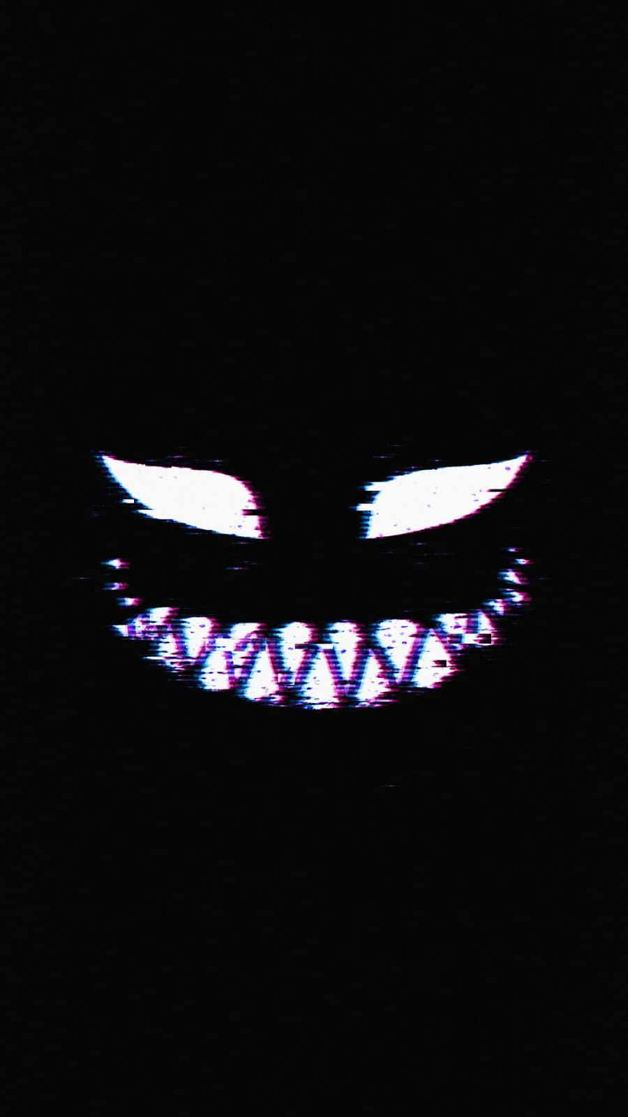 black creepy smile, glitchy distorted face, glowing white eyes, HD Phone Wallpaper