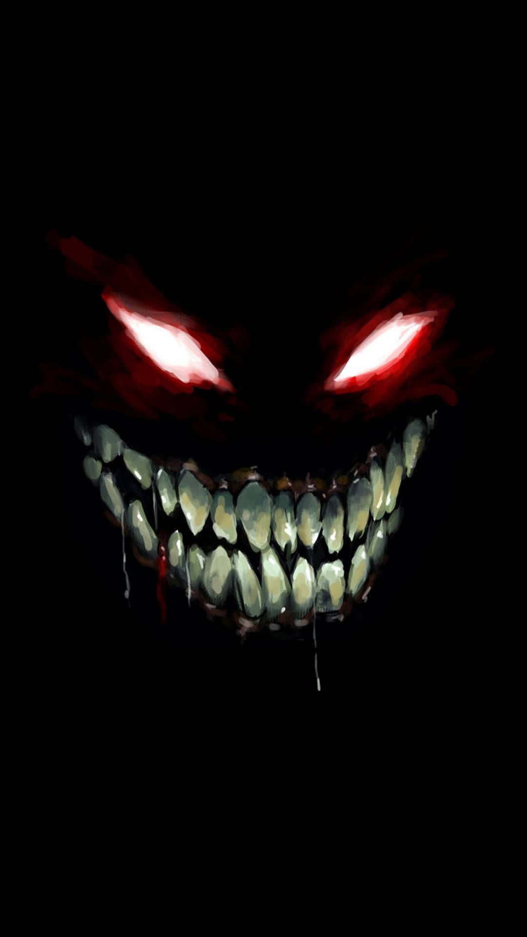 glaring smile, black, glowing red eyes, Full HD Phone Wallpaper