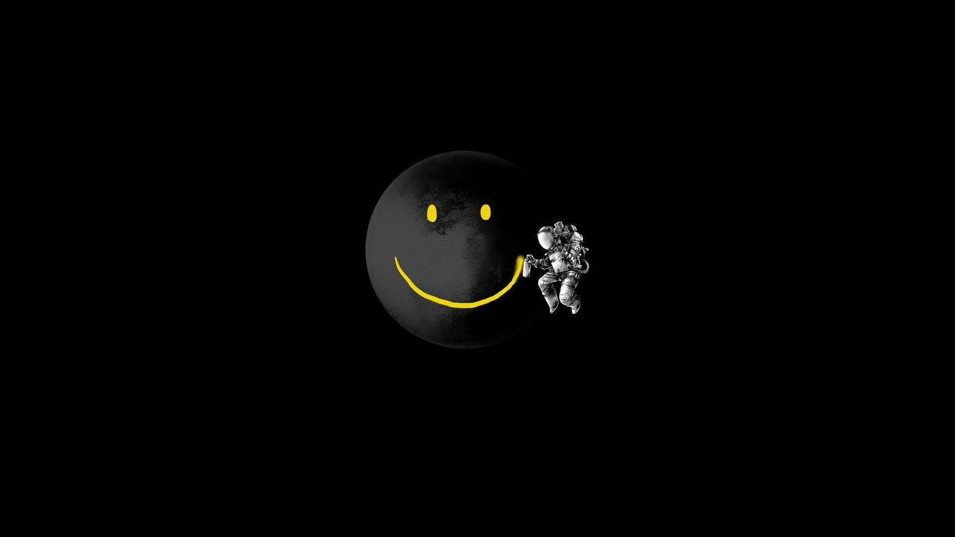 spaceman, moon, yellow smiley face, Full HD Desktop Wallpaper