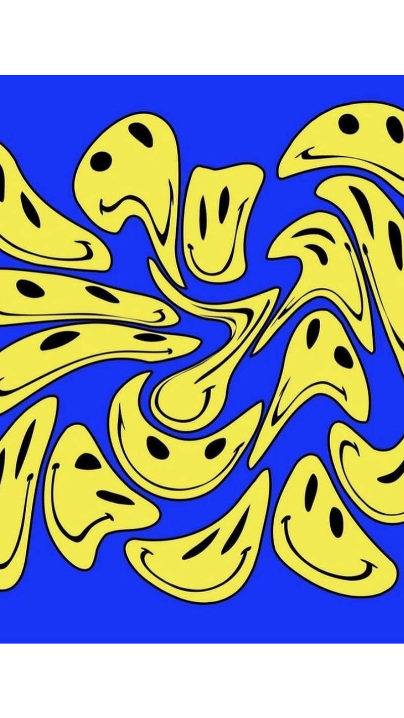 indie kid aesthetic, smudged yellow smiling faces, vibrant yellow smiley faces, HD Phone Wallpaper