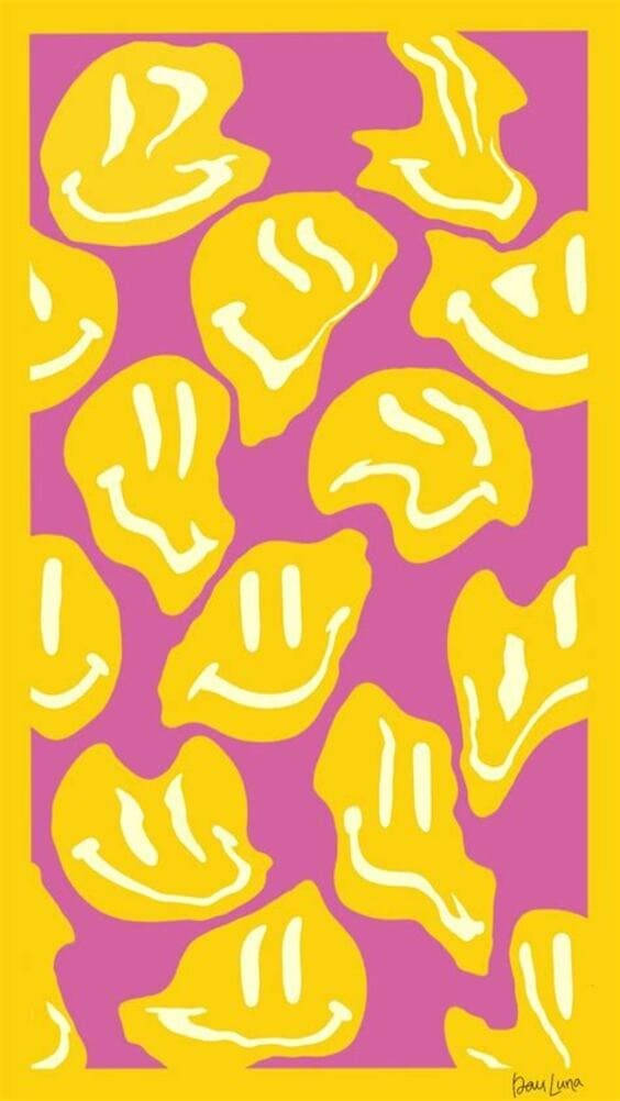 magenta background, bold yellow border, vibrant yellow smiley faces, SD Phone Wallpaper
