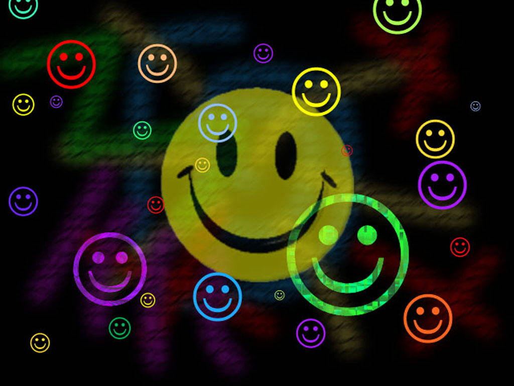 smiley face, colorful graphic, rainbow hues, SD Desktop Wallpaper