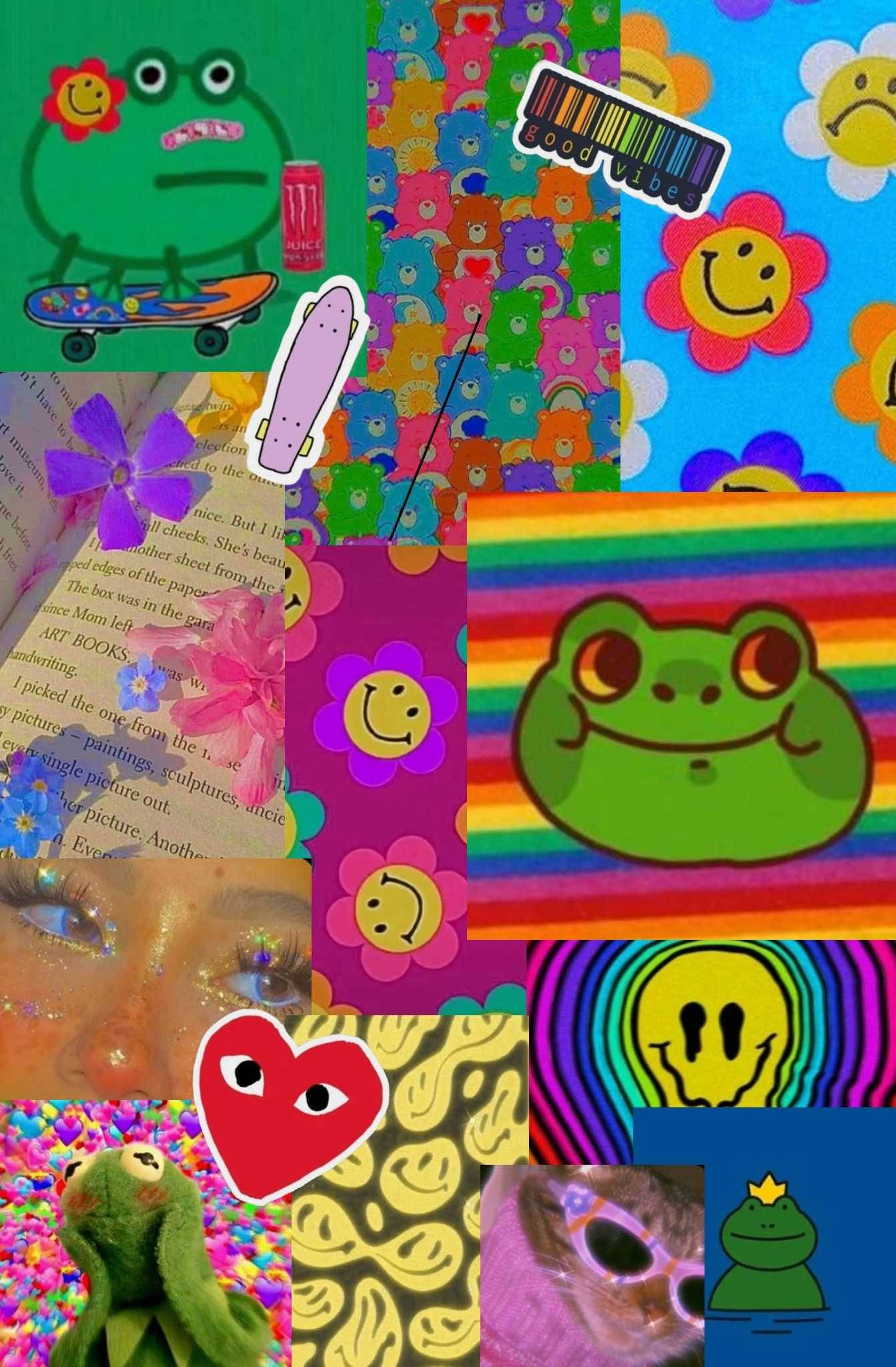 Indie Kid Aesthetic, collage, cartoon frogs, Full HD Phone Wallpaper