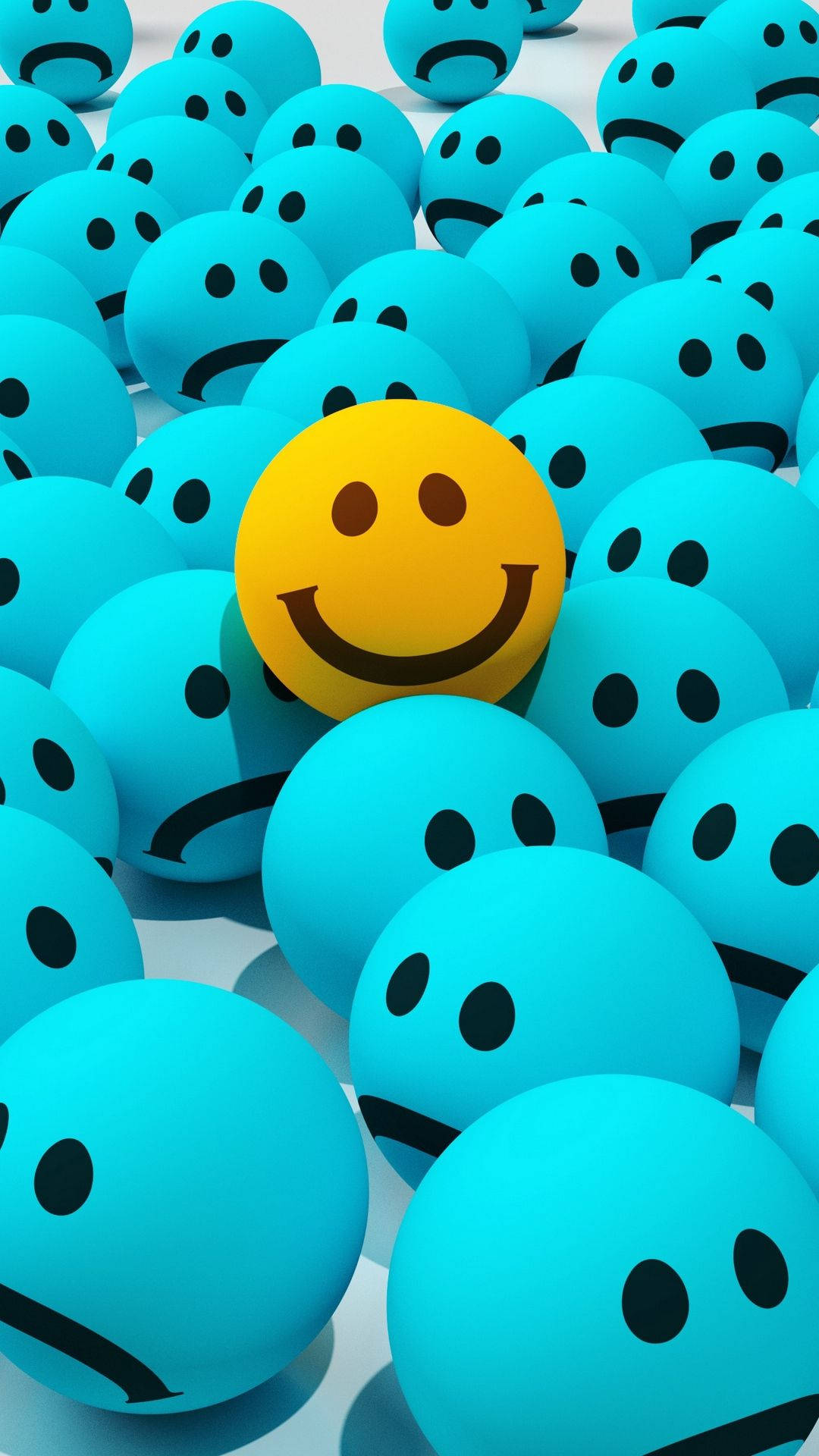 smiley face, blue frowning faces, bright yellow, Full HD Phone Wallpaper