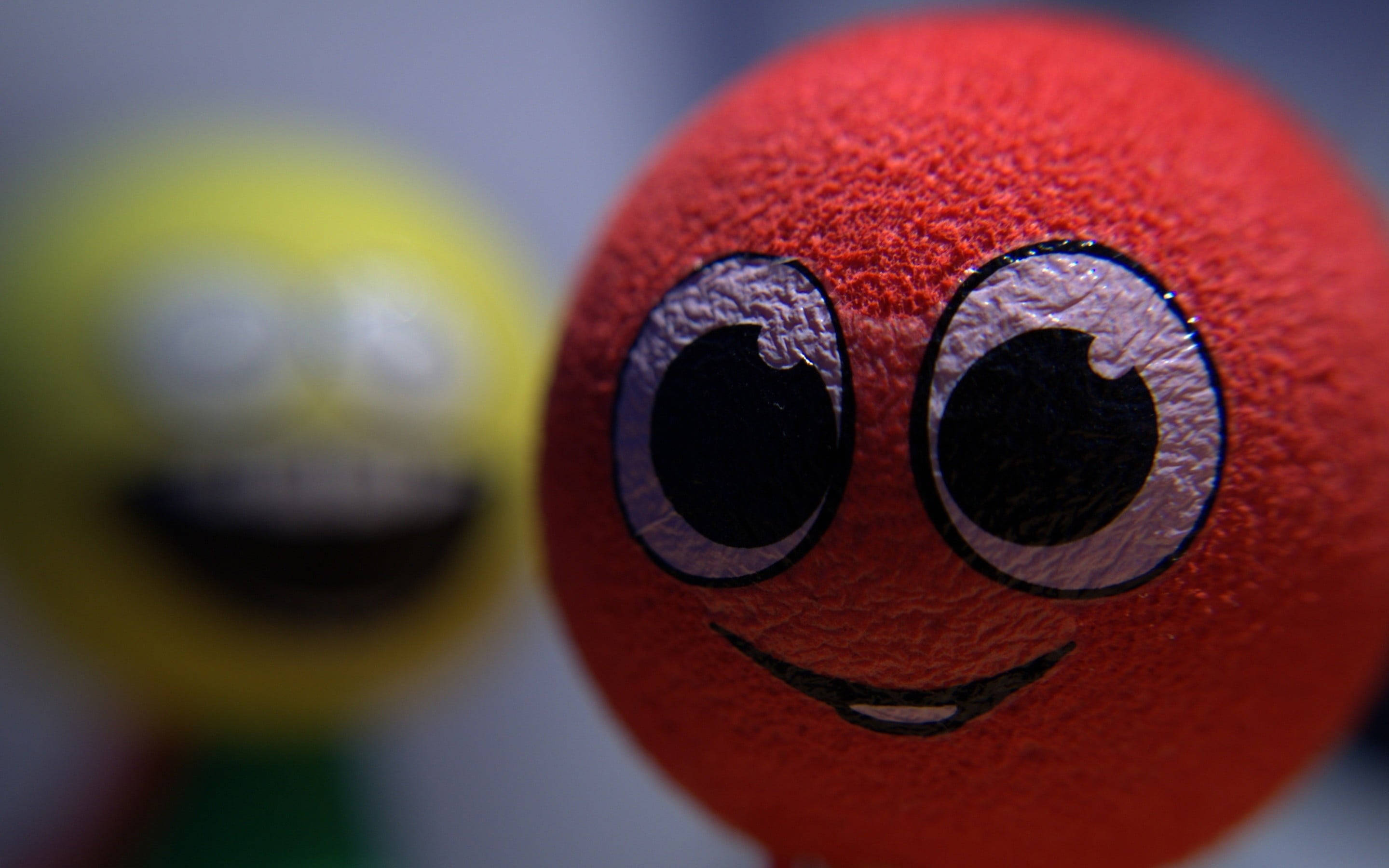 Happy Emoji, red textured ball, cartoon eyes, 2K Desktop Wallpaper