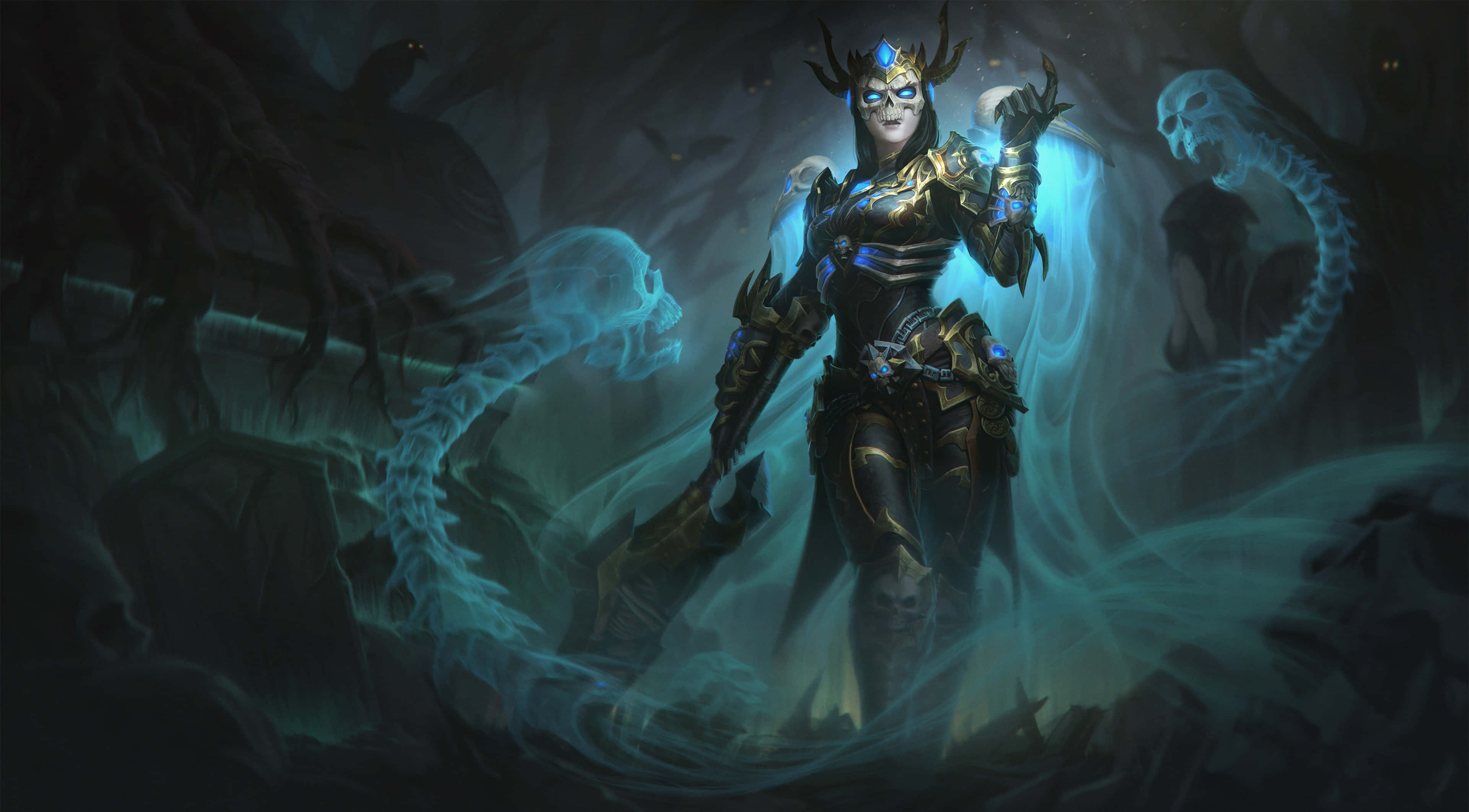 Smite, glowing blue magic, swirling spectral energy, 4K Desktop Wallpaper