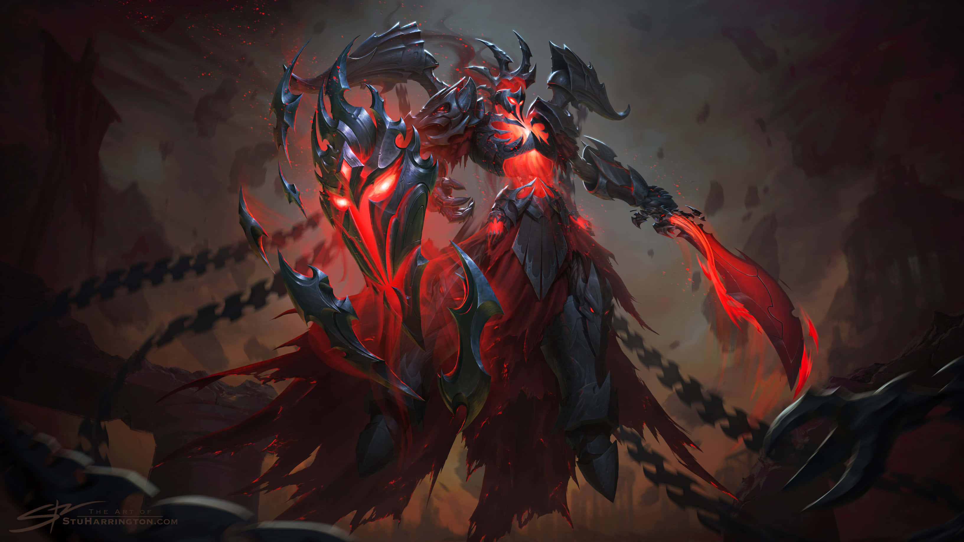 Smite, glowing red eyes, chains, 2K Desktop Wallpaper