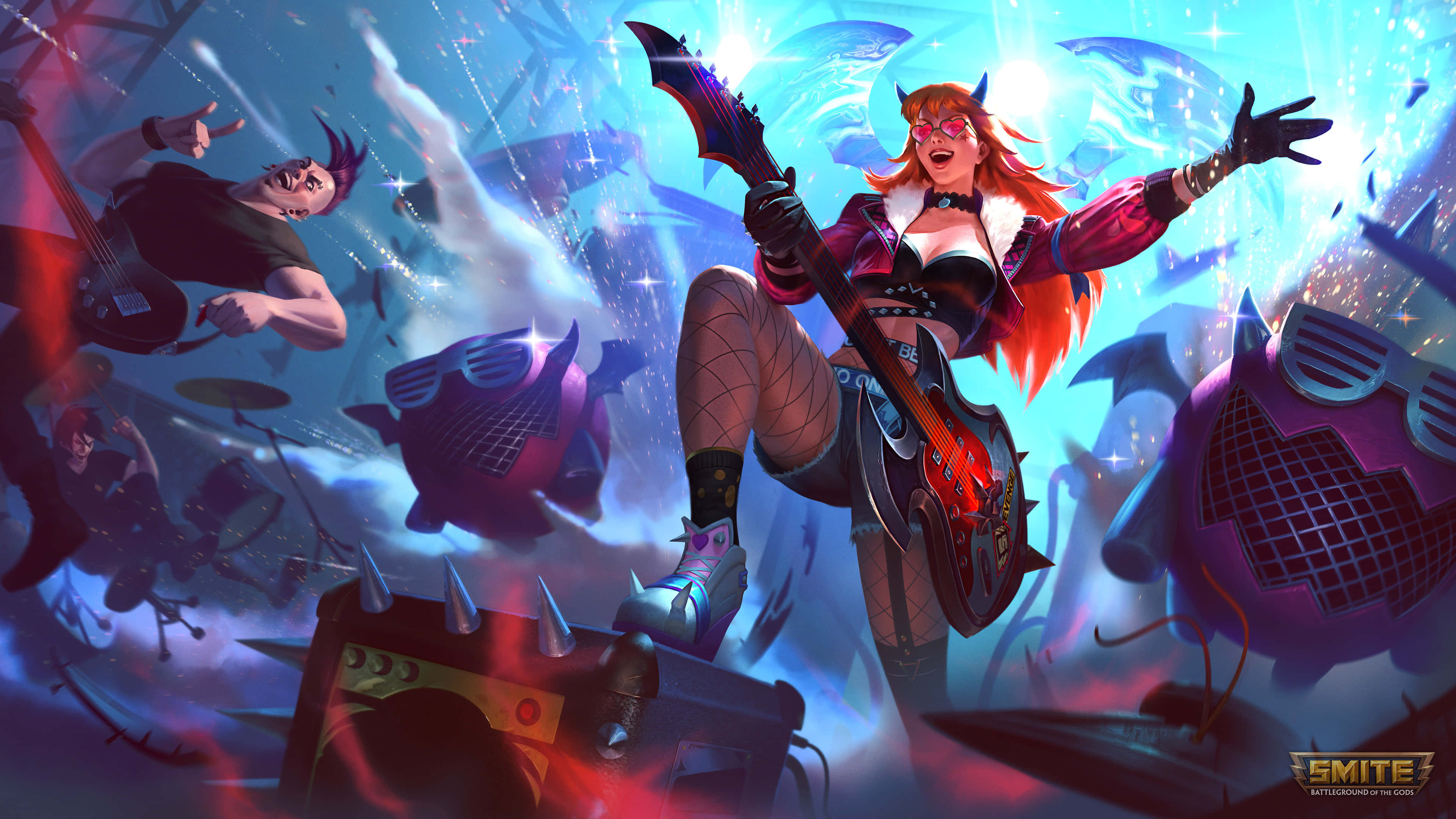 Smite, fiery-haired rock star, horns, 4K Desktop Wallpaper