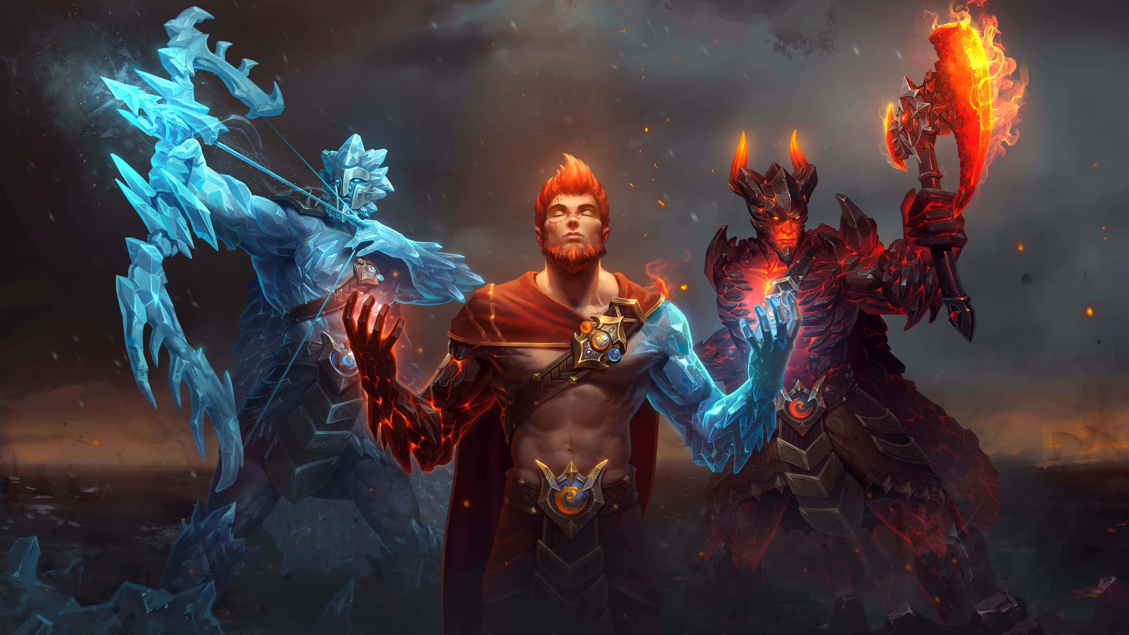 Smite, fiery hair, blue ice elemental, 4K Desktop Wallpaper