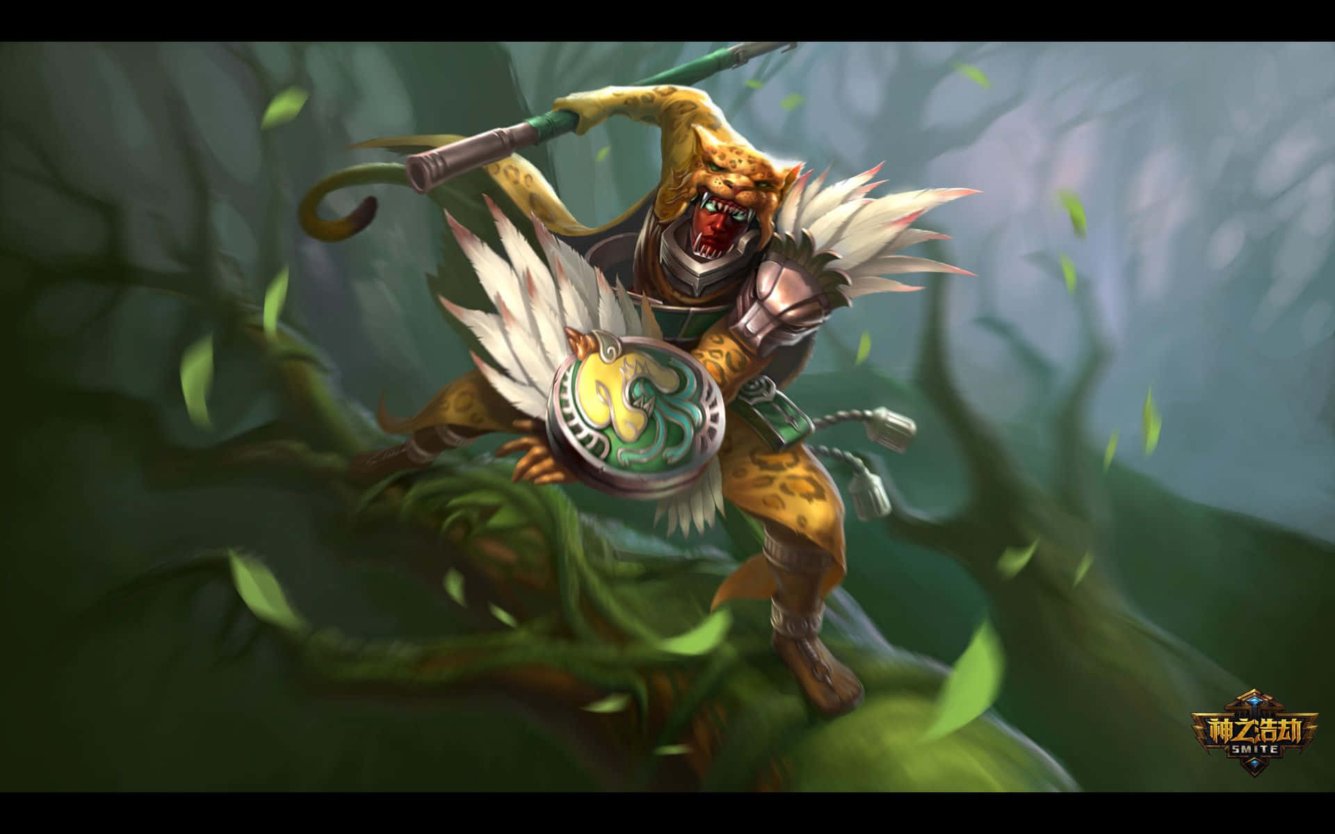 Smite, tiger warrior, white feathered wings, Full HD Desktop Wallpaper