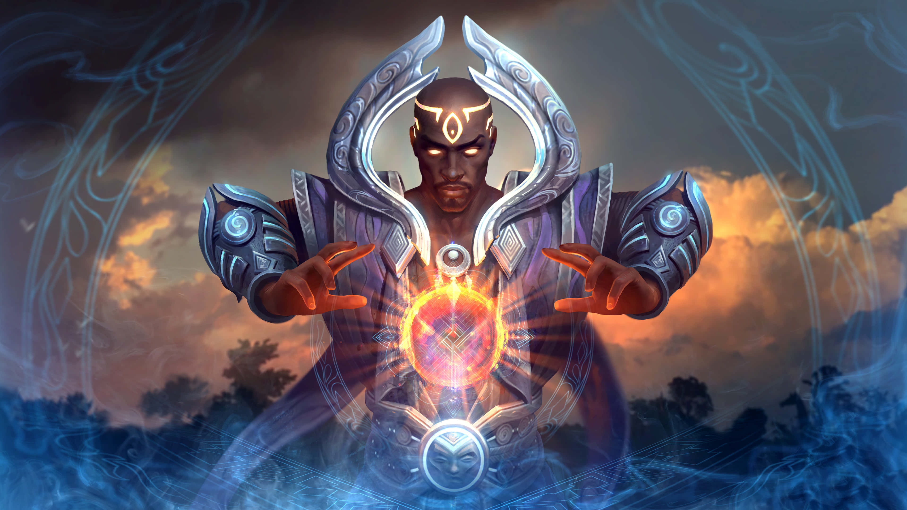 Smite, blue costume, sword, 4K Desktop Wallpaper