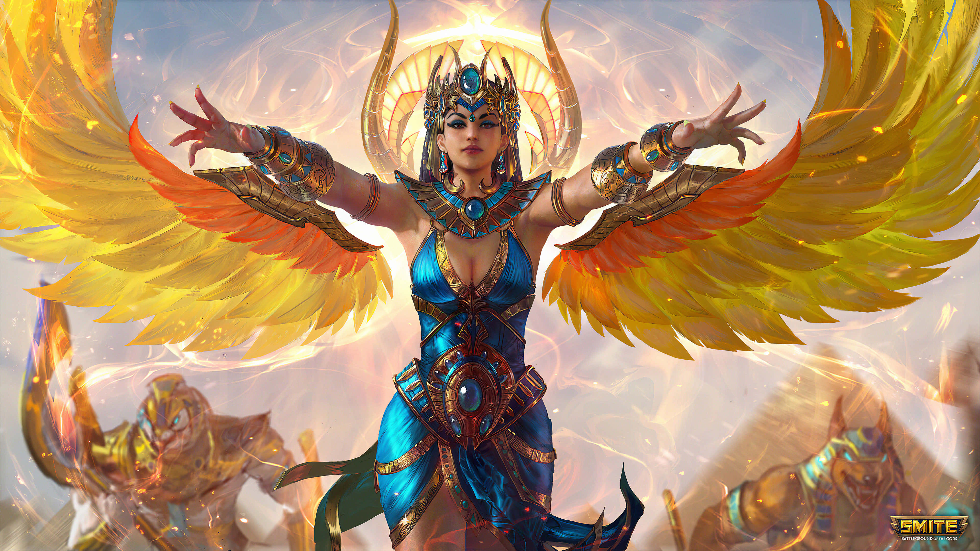 SMITE, goddess, golden wings, 4K Desktop Wallpaper