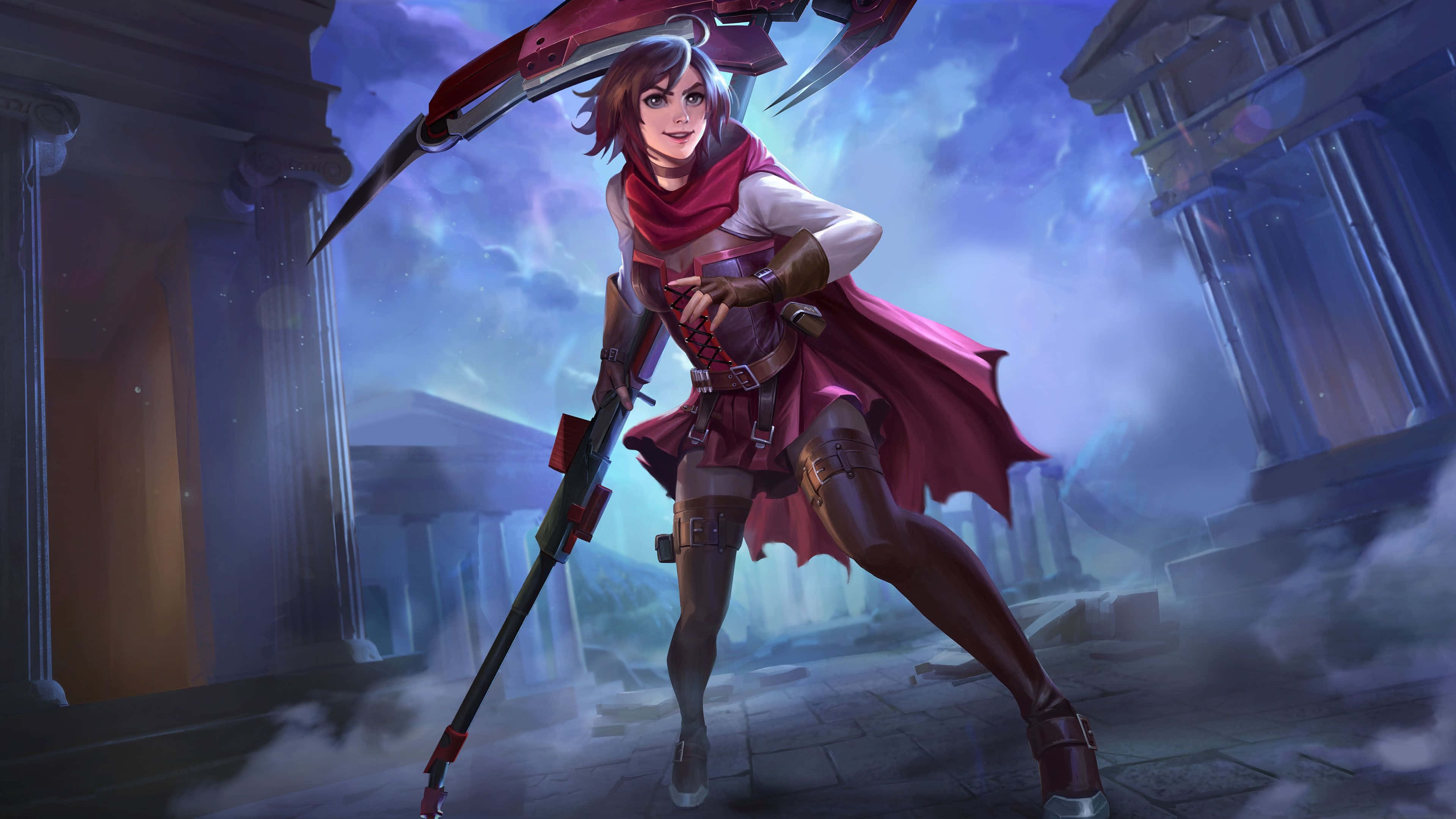 SMITE, red cloak, large scythe, 4K Desktop Wallpaper