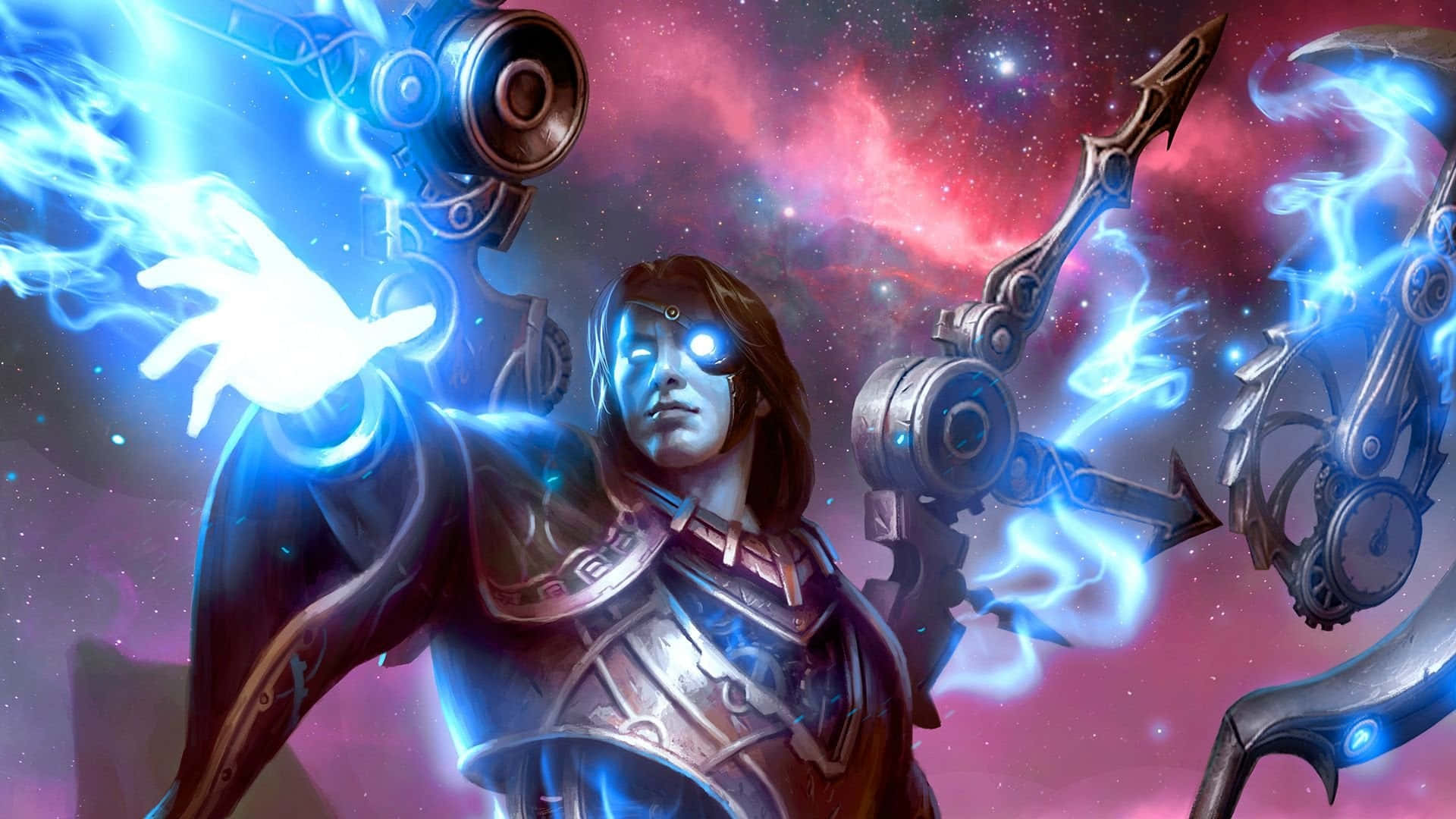 Smite, cybernetic warrior, glowing blue eyes, Full HD Desktop Wallpaper