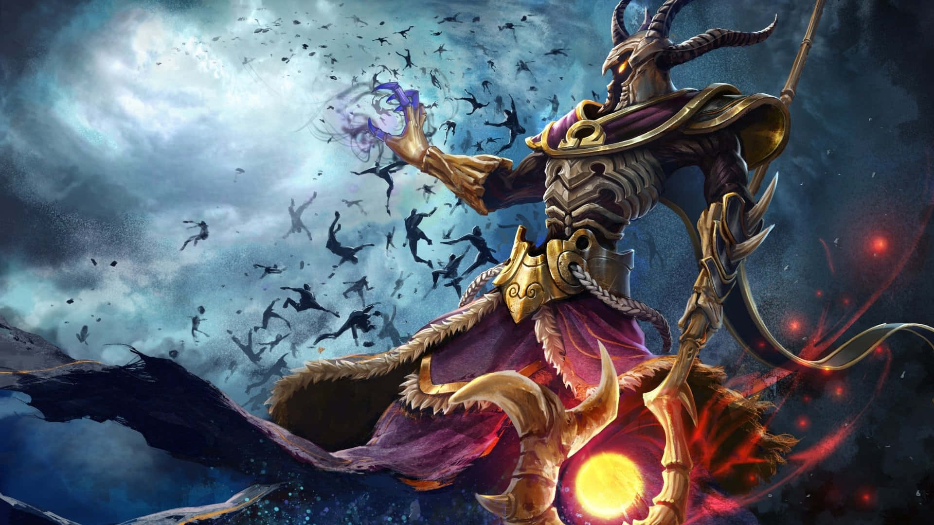 Smite, skeletal dark mage, golden armor, Full HD Desktop Wallpaper